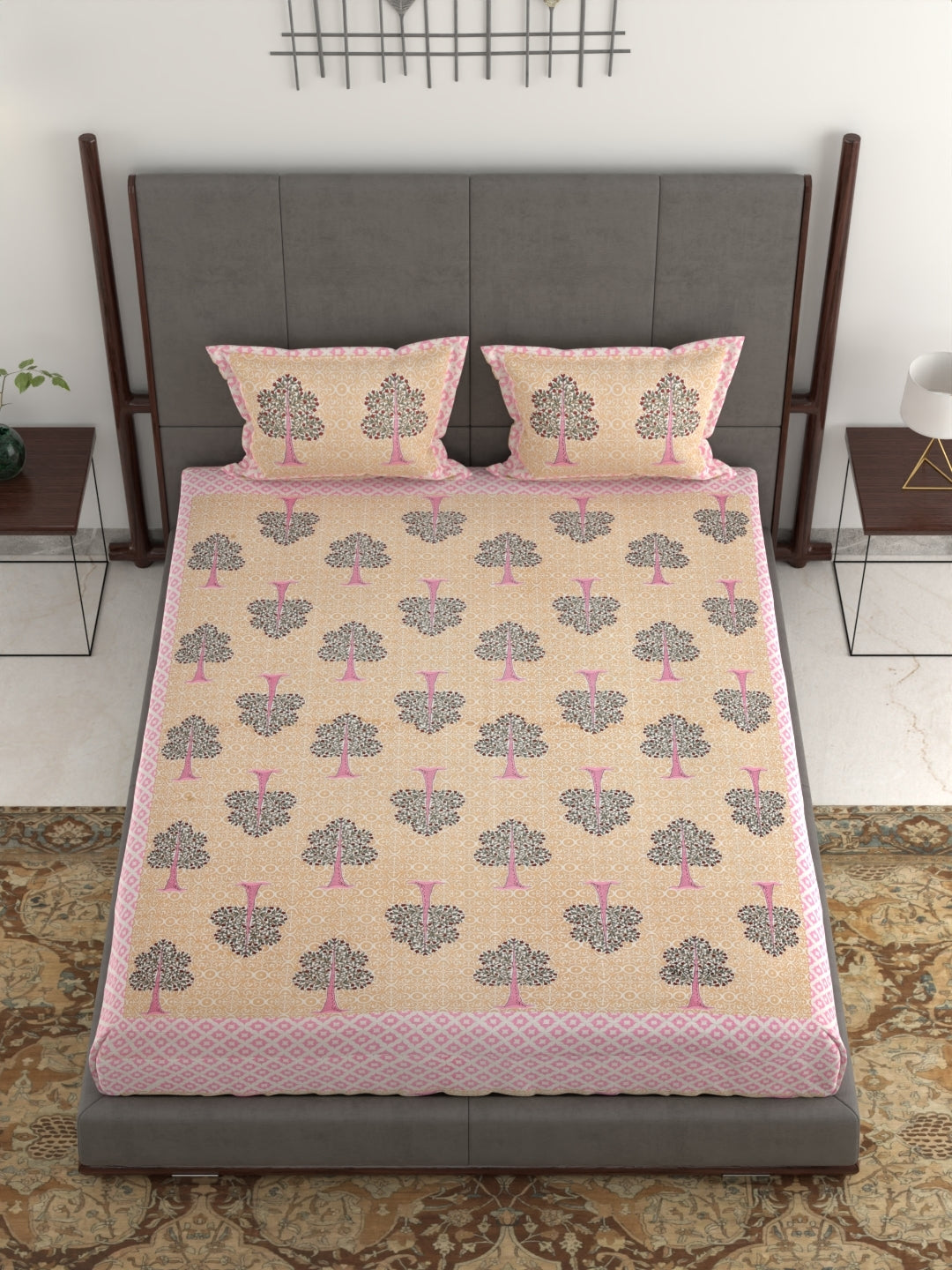 100% Pure Organic Cotton Fabric Jaipuri Hand Block Printed Jumbo King Size Double Bedsheet with 2 Pillow Covers Gift Or Decor