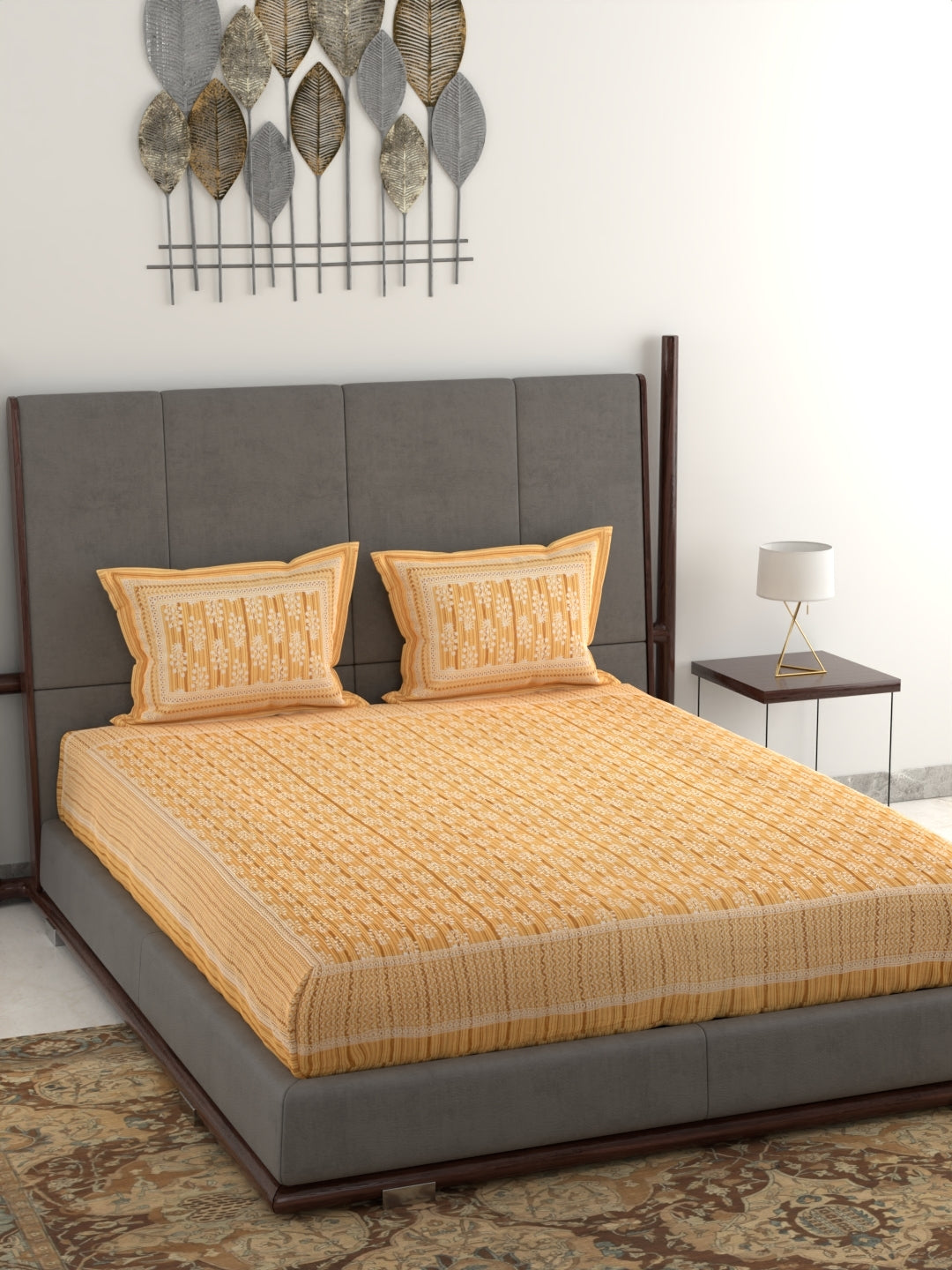 Pure Organic Cotton Jaipuri Hand Block Printed Jumbo King Size Bedsheet with Pillow Covers