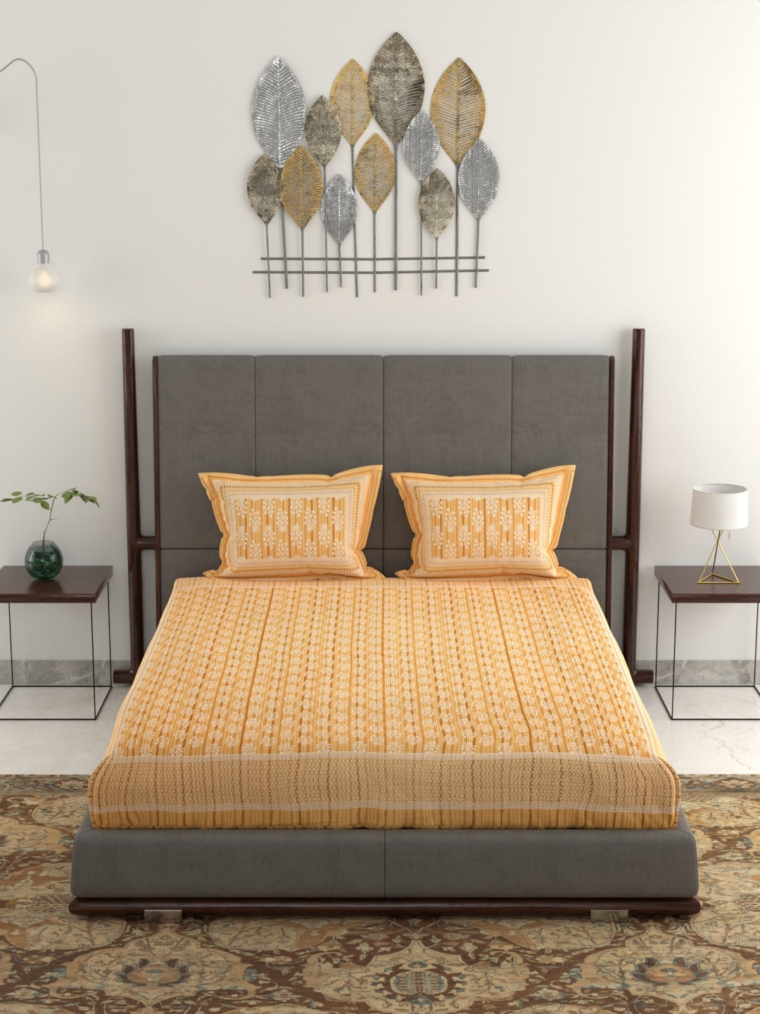 Pure Organic Cotton Jaipuri Hand Block Printed Jumbo King Size Bedsheet with Pillow Covers