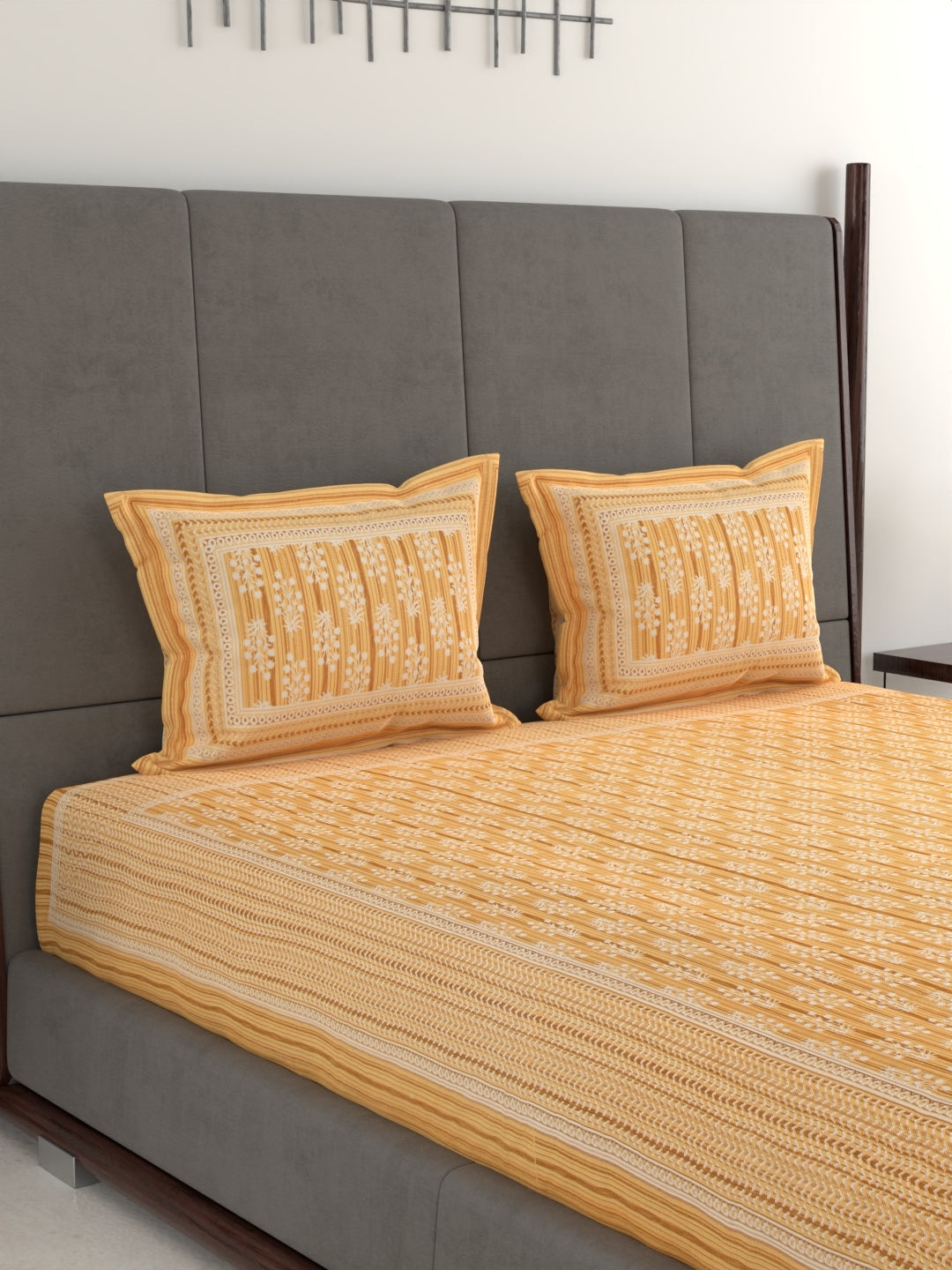 Pure Organic Cotton Jaipuri Hand Block Printed Jumbo King Size Bedsheet with Pillow Covers