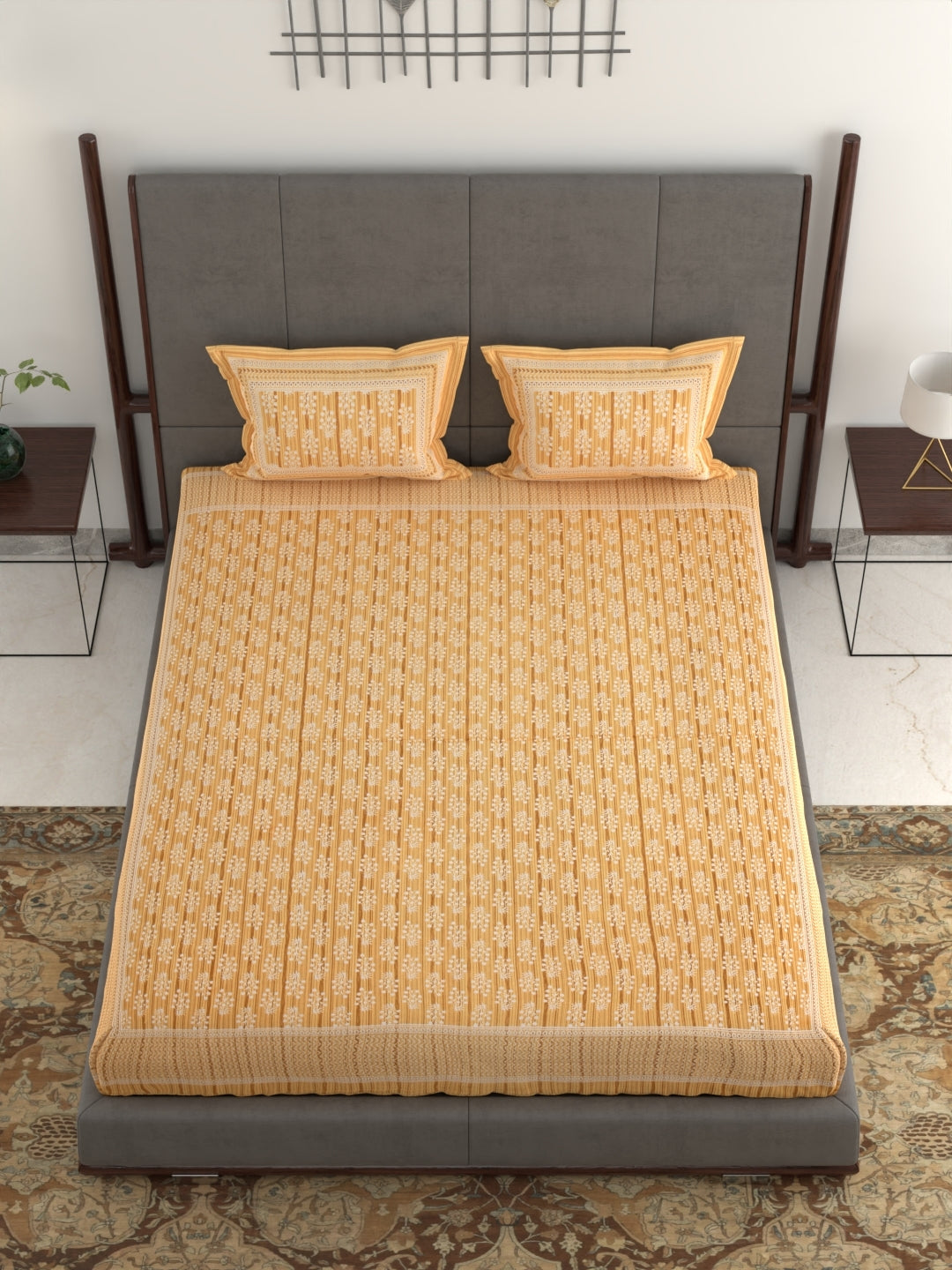 Pure Organic Cotton Jaipuri Hand Block Printed Jumbo King Size Bedsheet with Pillow Covers