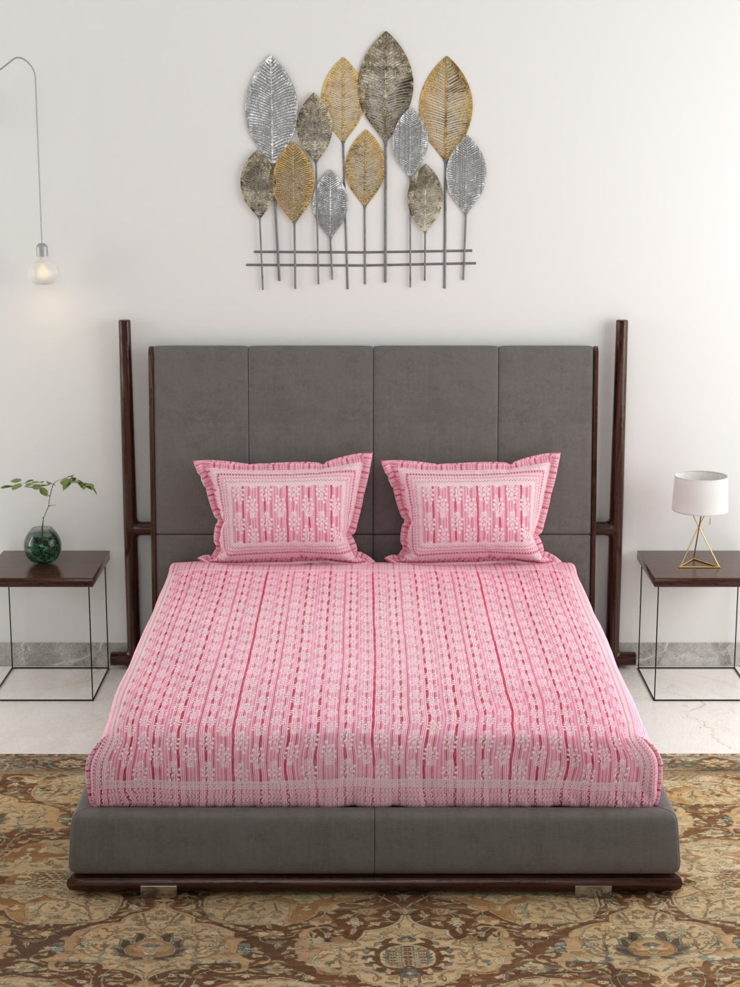 Pure Organic Cotton Jaipuri Hand Block Printed Jumbo King Size Bedsheet with Pillow Covers