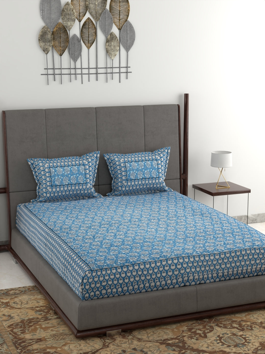 Pure Organic Cotton Jaipuri Hand Block Printed Jumbo King Size Bedsheet with Pillow Covers