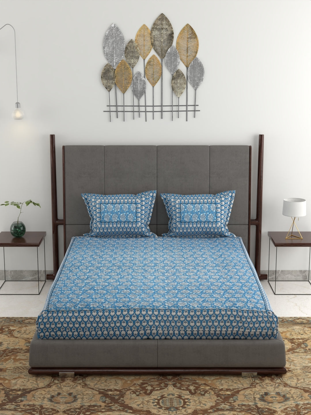 Pure Organic Cotton Jaipuri Hand Block Printed Jumbo King Size Bedsheet with Pillow Covers