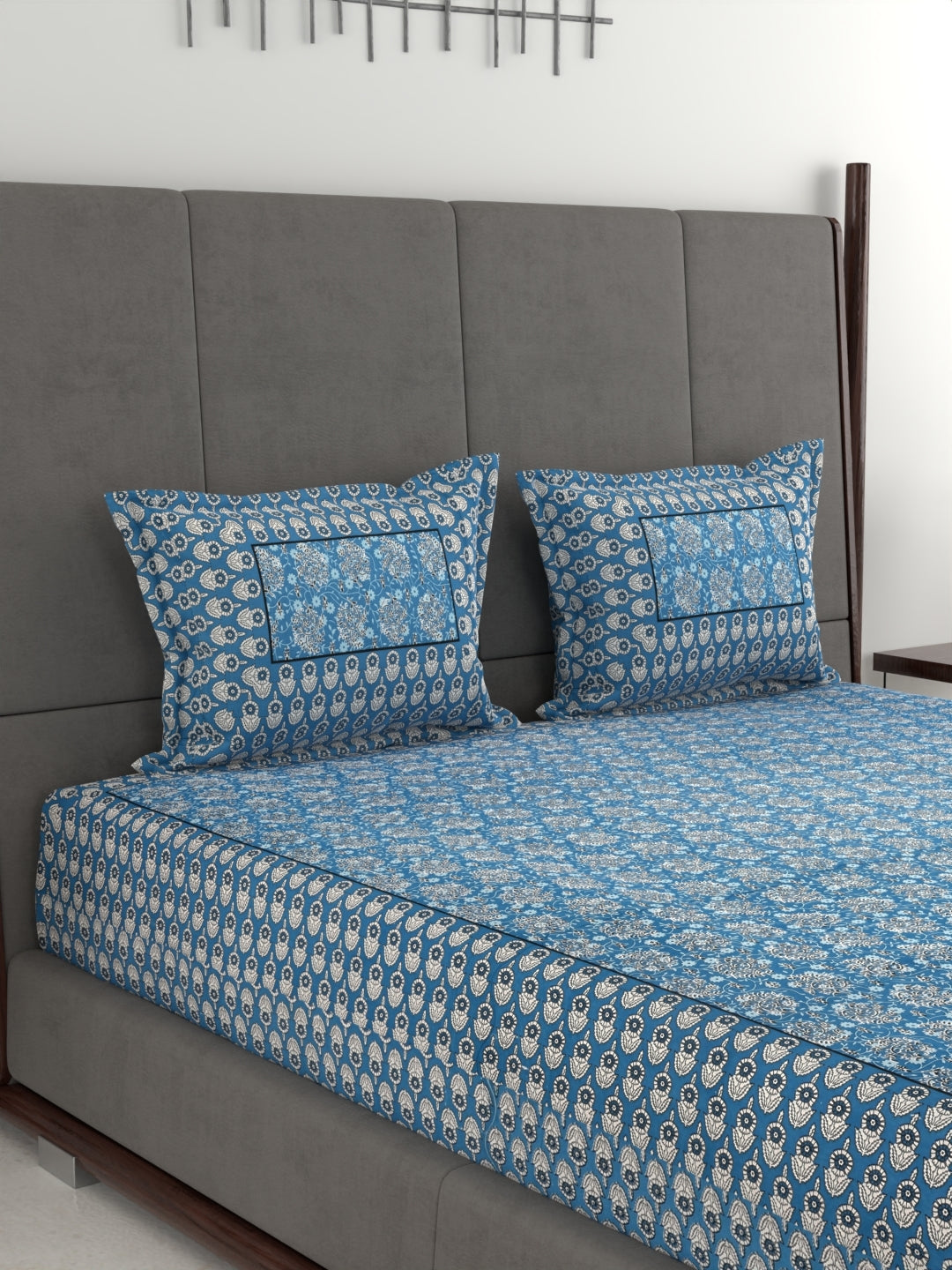 Pure Organic Cotton Jaipuri Hand Block Printed Jumbo King Size Bedsheet with Pillow Covers