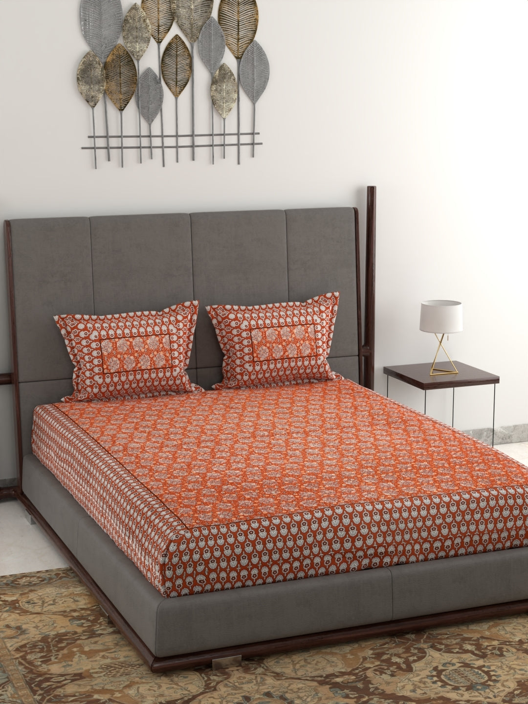 Pure Organic Cotton Jaipuri Hand Block Printed Jumbo King Size Bedsheet with Pillow Covers