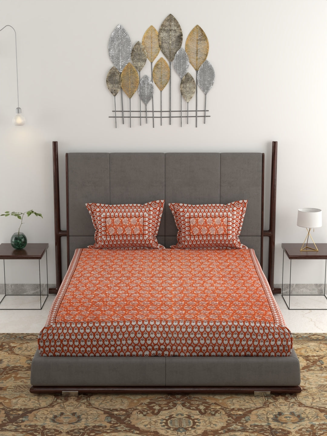 Pure Organic Cotton Jaipuri Hand Block Printed Jumbo King Size Bedsheet with Pillow Covers
