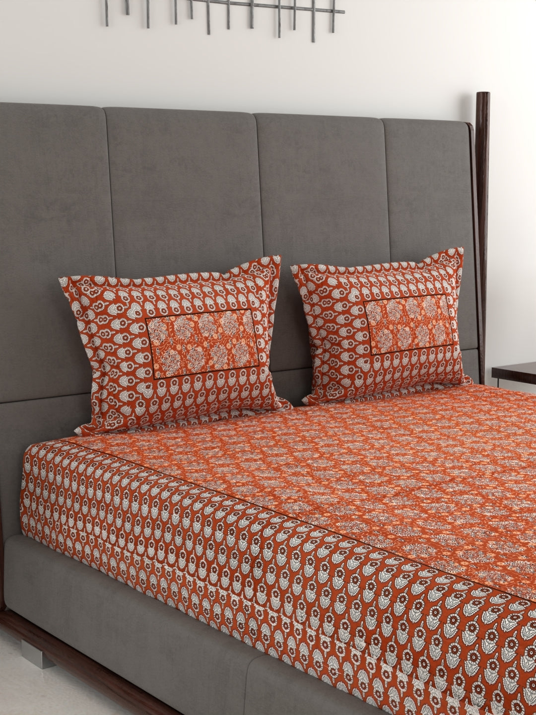 Pure Organic Cotton Jaipuri Hand Block Printed Jumbo King Size Bedsheet with Pillow Covers