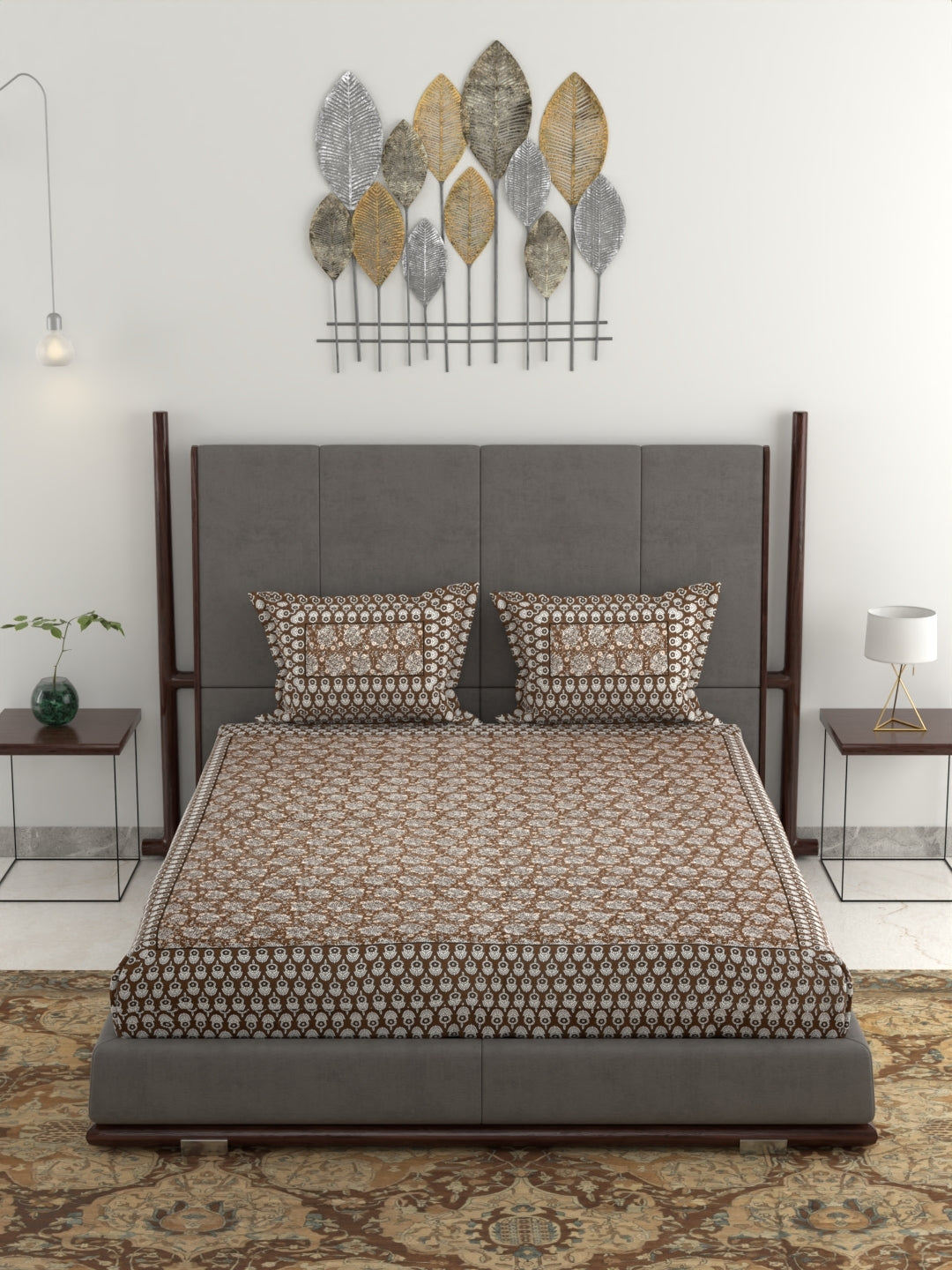 Pure Organic Cotton Jaipuri Hand Block Printed Jumbo King Size Bedsheet with Pillow Covers