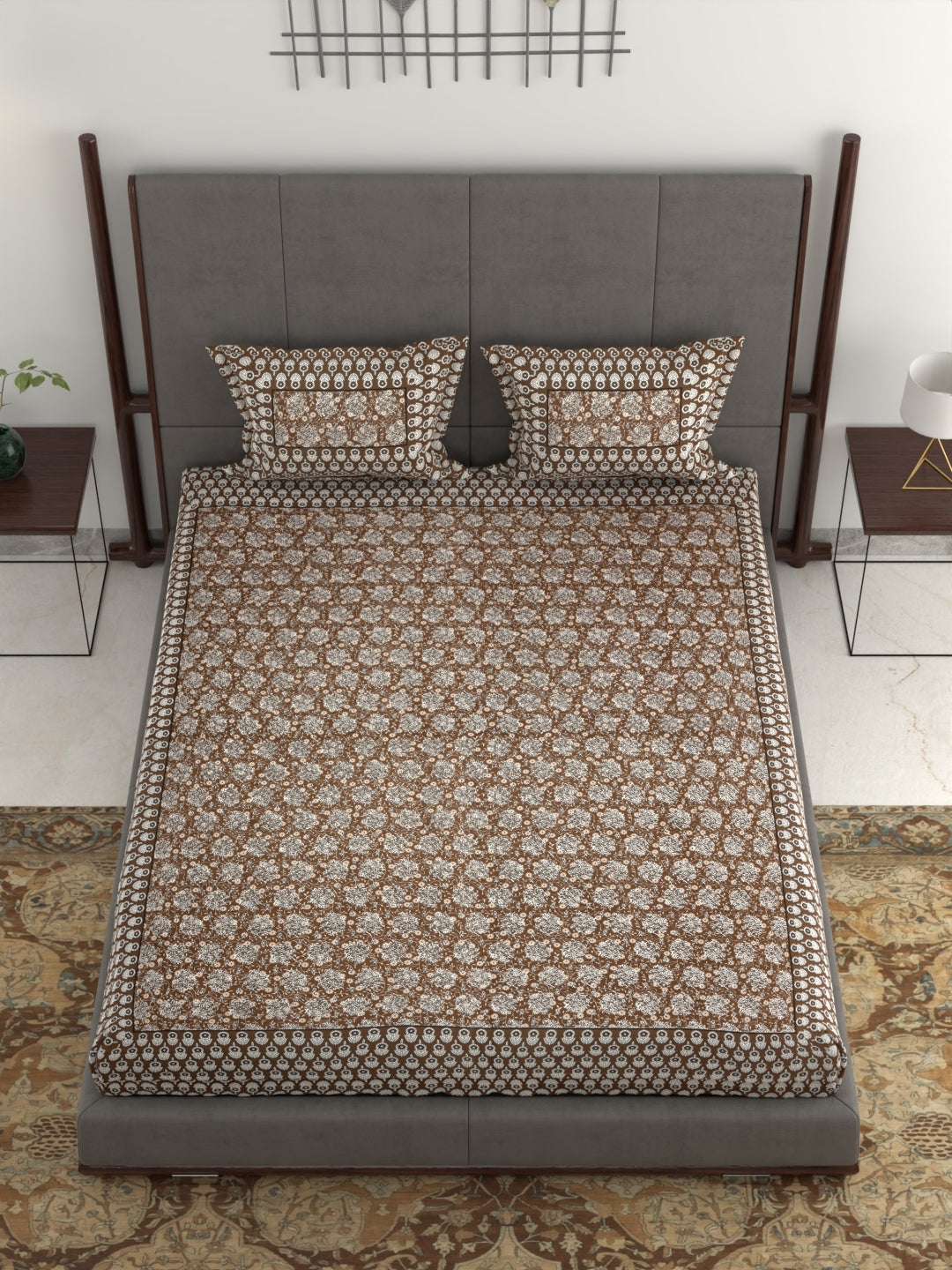 Pure Organic Cotton Jaipuri Hand Block Printed Jumbo King Size Bedsheet with Pillow Covers