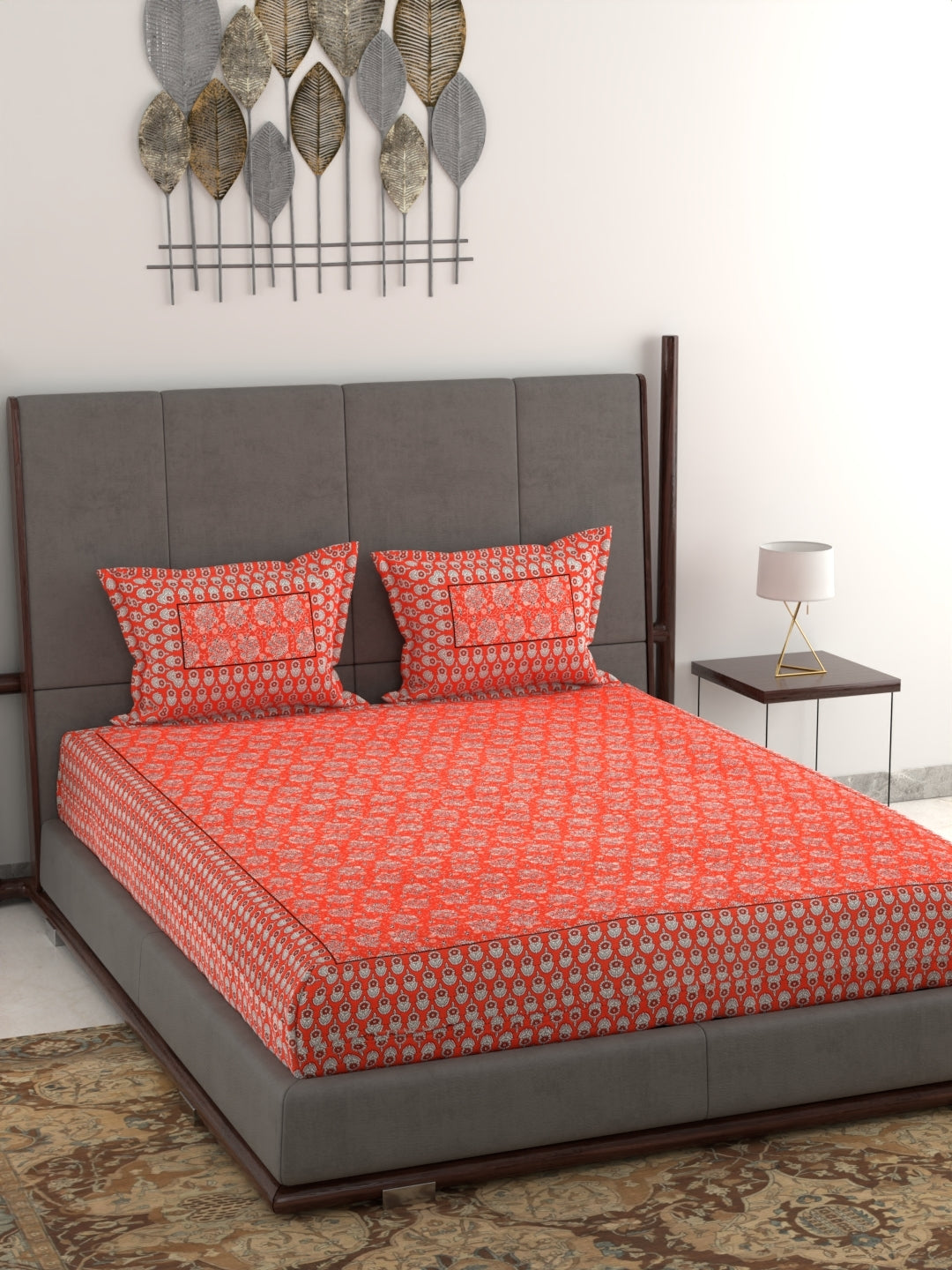 Pure Organic Cotton Jaipuri Hand Block Printed Jumbo King Size Bedsheet with Pillow Covers