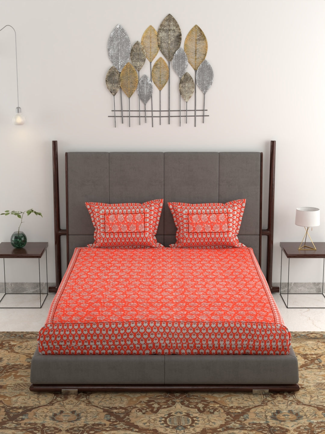 Pure Organic Cotton Jaipuri Hand Block Printed Jumbo King Size Bedsheet with Pillow Covers