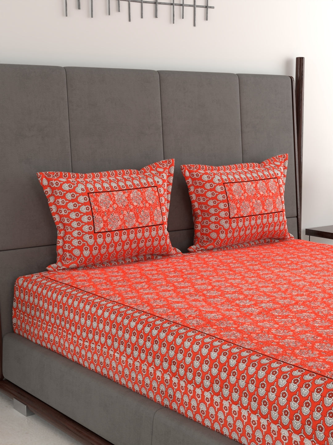 Pure Organic Cotton Jaipuri Hand Block Printed Jumbo King Size Bedsheet with Pillow Covers