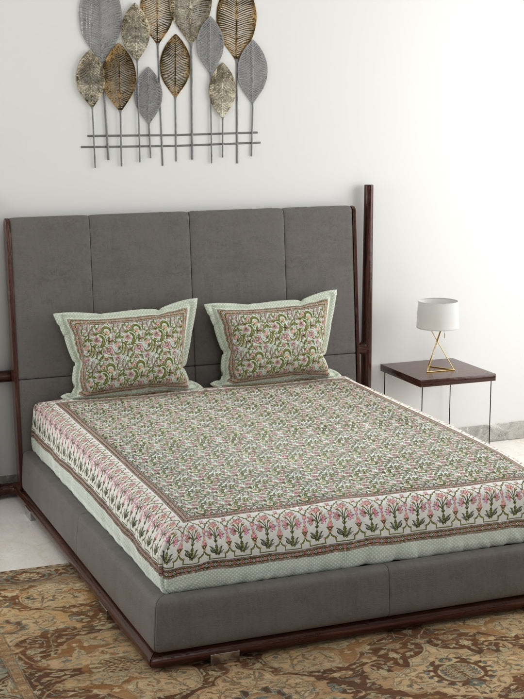 Pure Organic Cotton Jaipuri Hand Block Printed Jumbo King Size Bedsheet with Pillow Covers