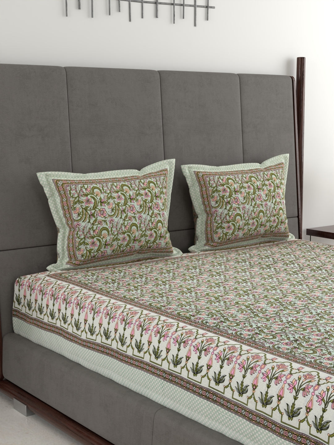 Pure Organic Cotton Jaipuri Hand Block Printed Jumbo King Size Bedsheet with Pillow Covers