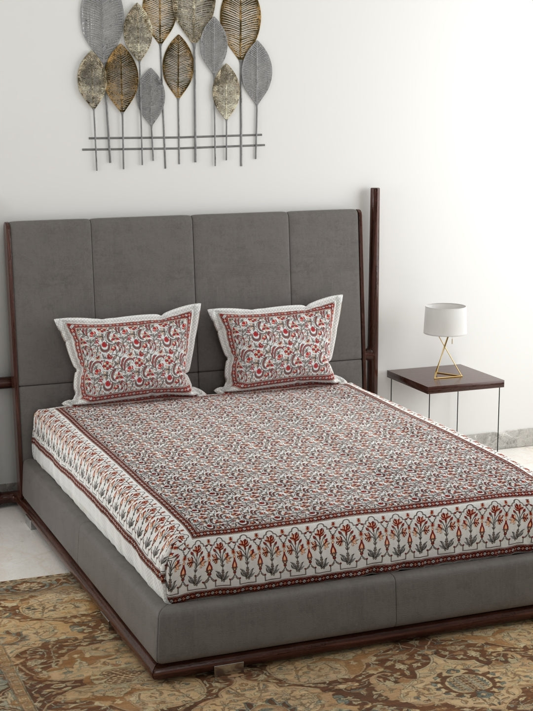 Pure Organic Cotton Jaipuri Hand Block Printed Jumbo King Size Bedsheet with Pillow Covers
