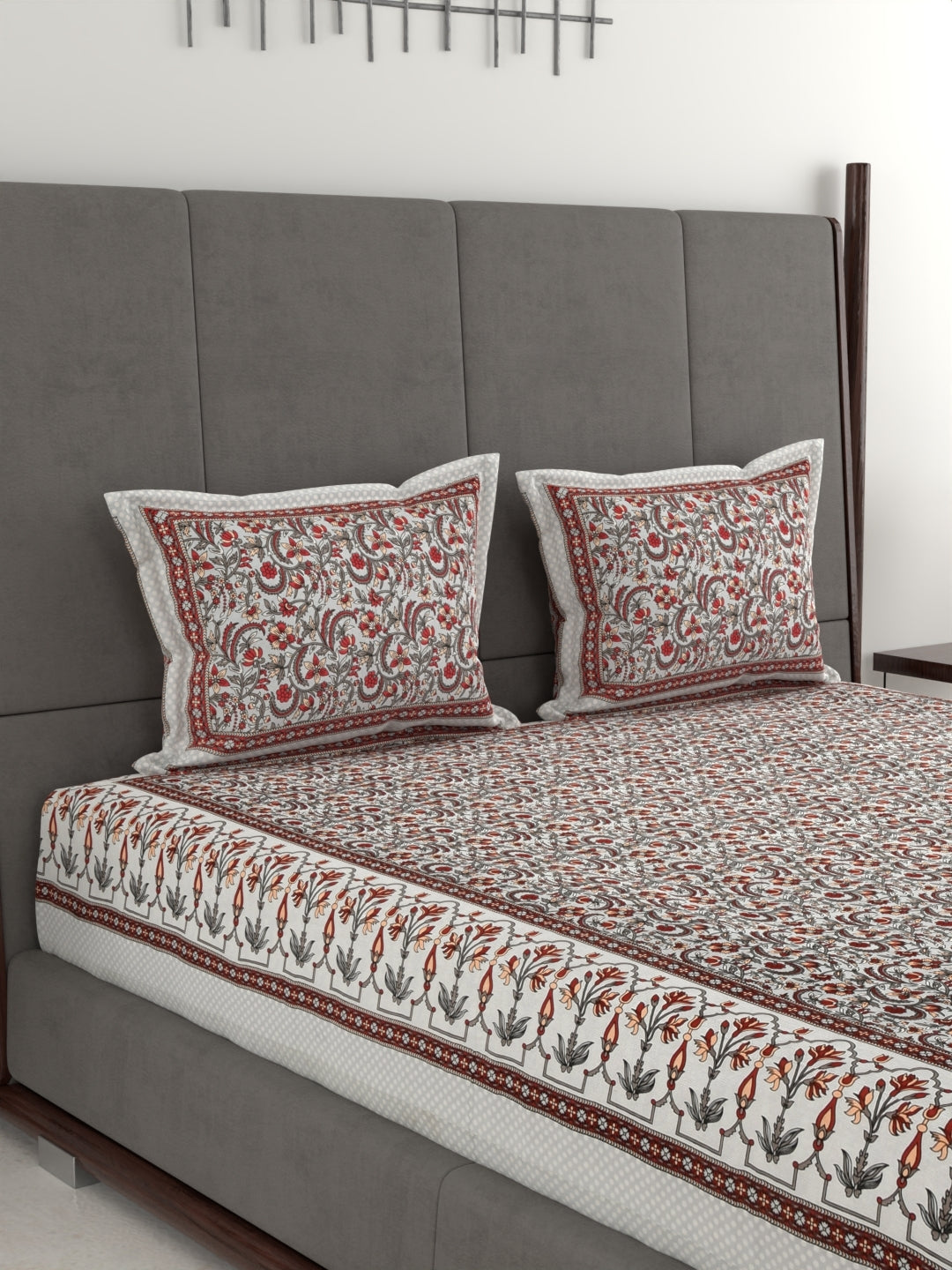 Pure Organic Cotton Jaipuri Hand Block Printed Jumbo King Size Bedsheet with Pillow Covers