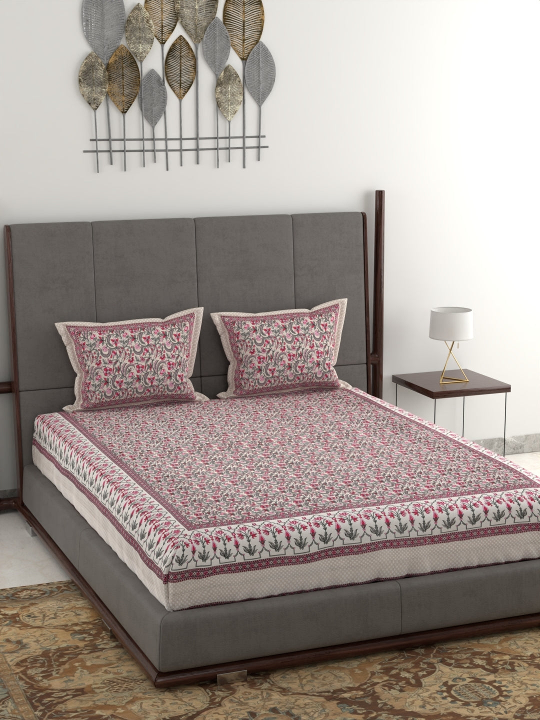 Pure Organic Cotton Jaipuri Hand Block Printed Jumbo King Size Bedsheet with Pillow Covers
