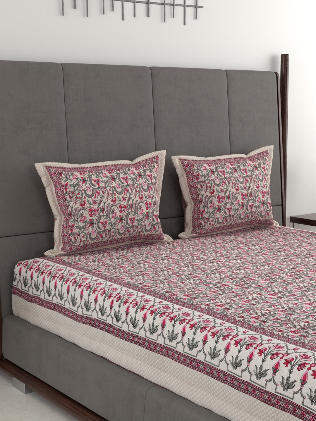 Pure Organic Cotton Jaipuri Hand Block Printed Jumbo King Size Bedsheet with Pillow Covers