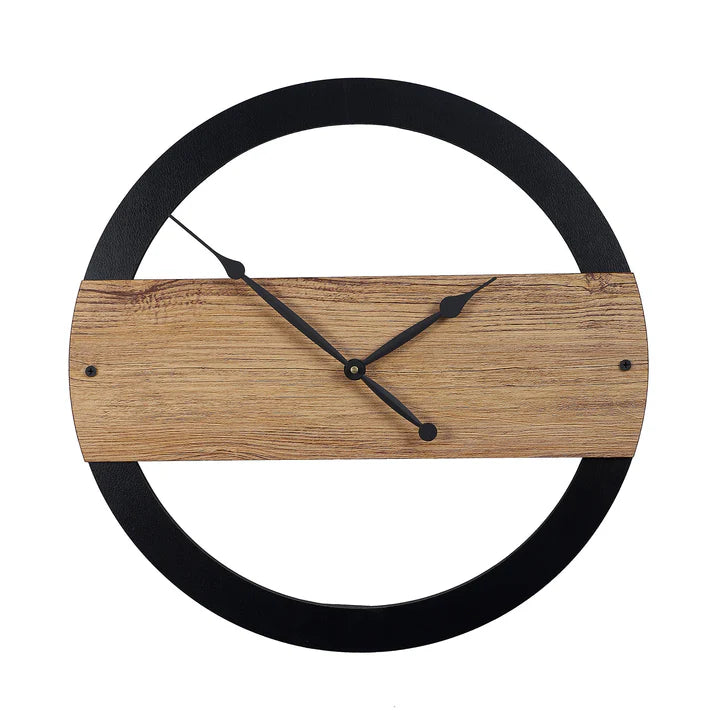 Round Black Framed Engineered Wood Wall Clock with Leather coating Gift Or Decor