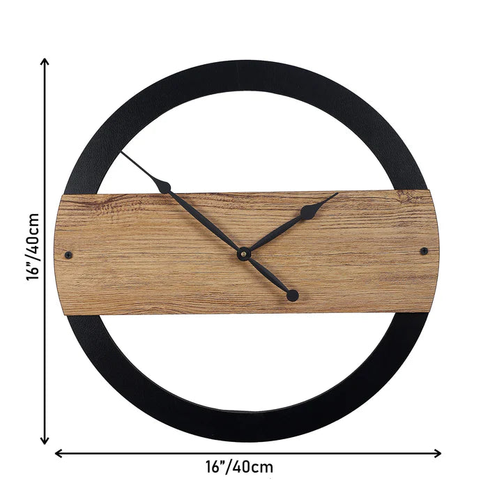 Round Black Framed Engineered Wood Wall Clock with Leather coating Gift Or Decor