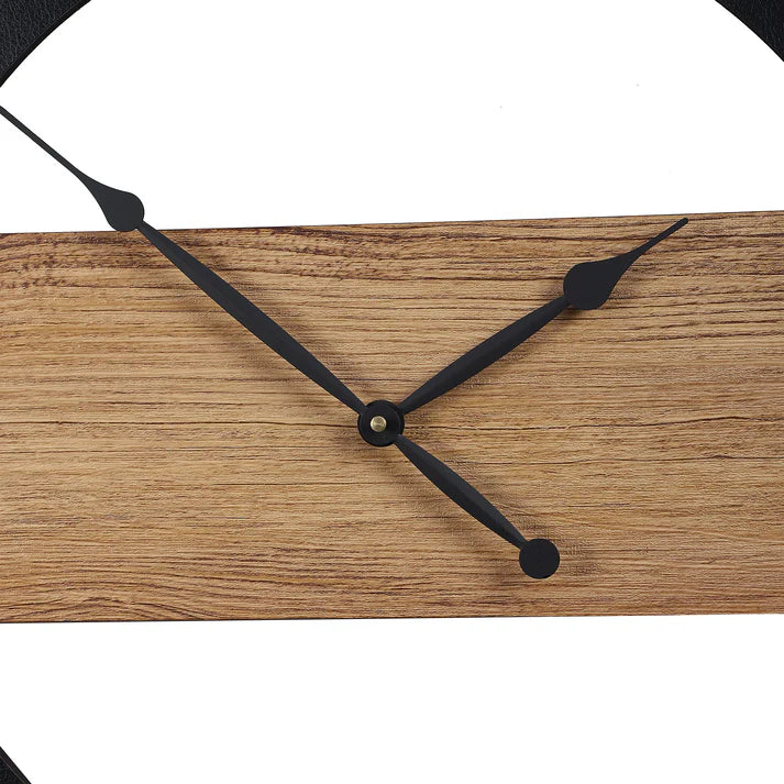Round Black Framed Engineered Wood Wall Clock with Leather coating Gift Or Decor