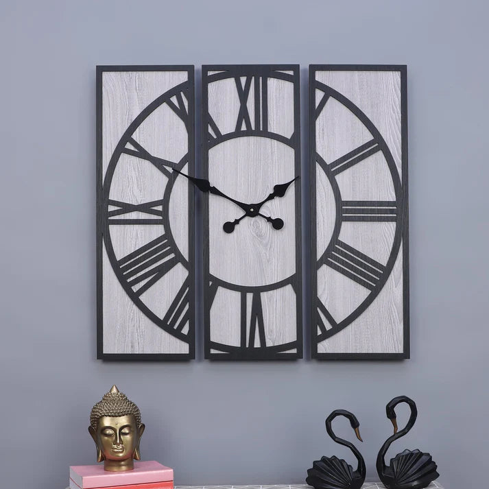 Black and Grey Engineered Wood Roman Numeral Wall Clock|| Wall Clock Gift Or Decor