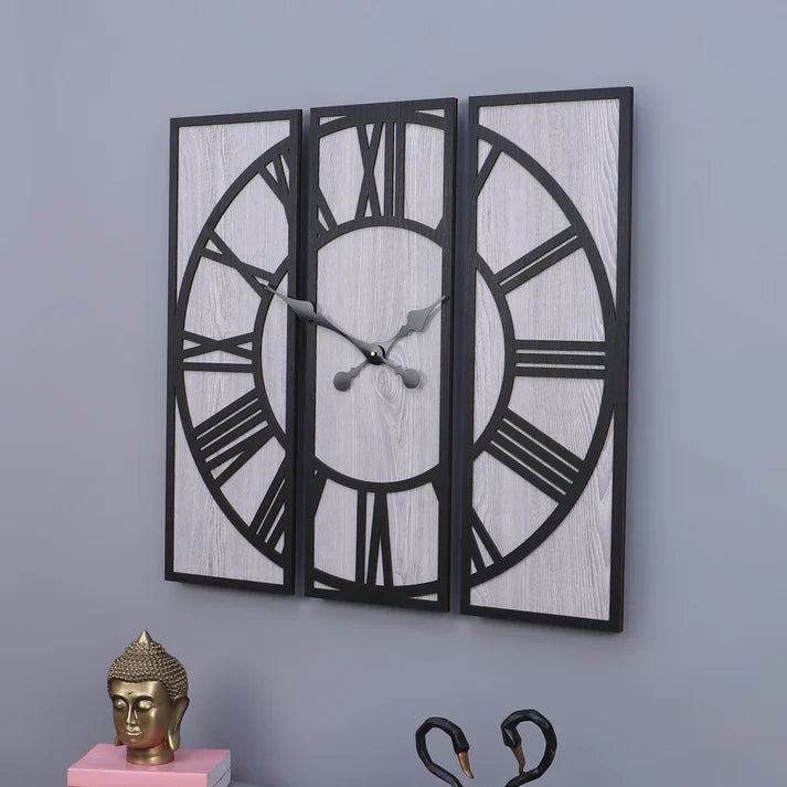 Black and Grey Engineered Wood Roman Numeral Wall Clock|| Wall Clock Gift Or Decor