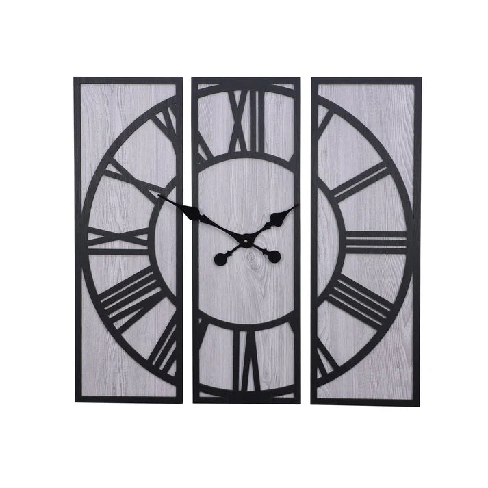 Black and Grey Engineered Wood Roman Numeral Wall Clock|| Wall Clock Gift Or Decor