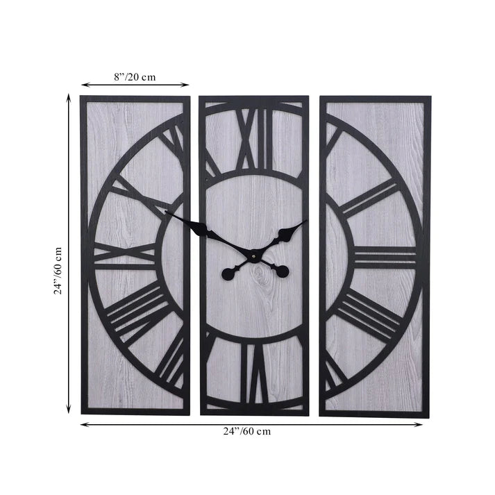 Black and Grey Engineered Wood Roman Numeral Wall Clock|| Wall Clock Gift Or Decor