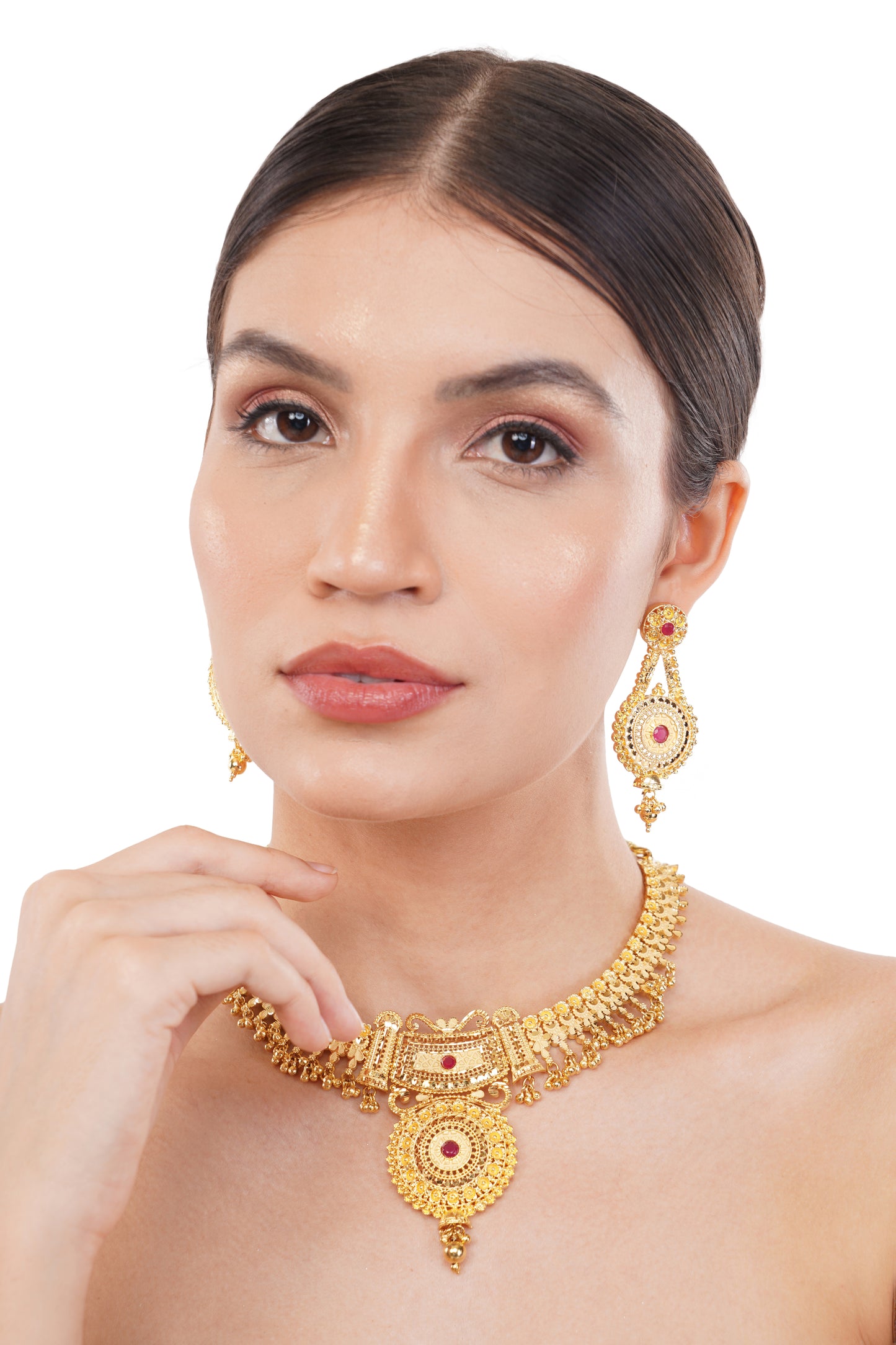 Sparkling 1 Gram Gold Plated Necklace and Earring Set Gift Or Decor