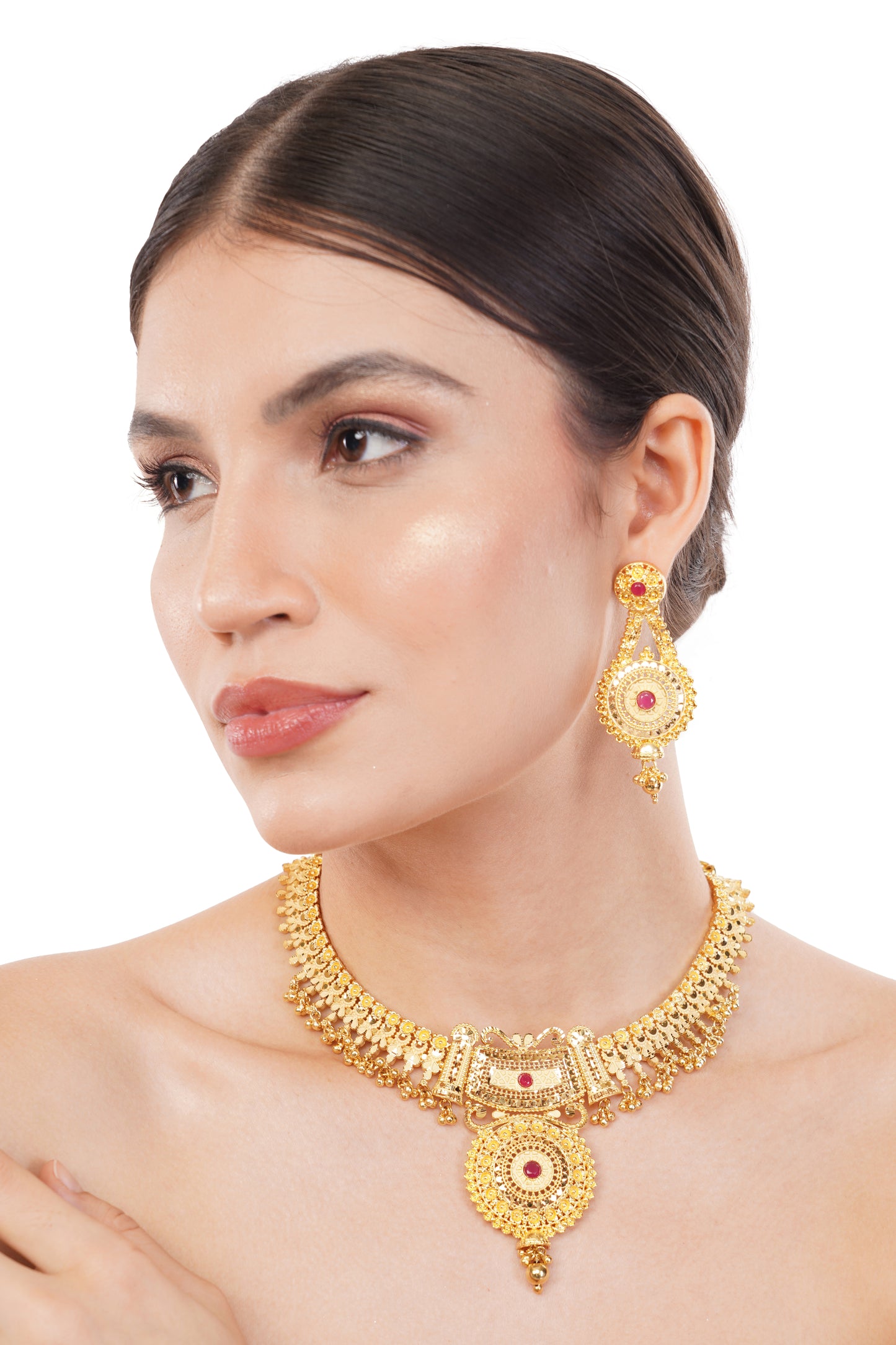 Sparkling 1 Gram Gold Plated Necklace and Earring Set Gift Or Decor