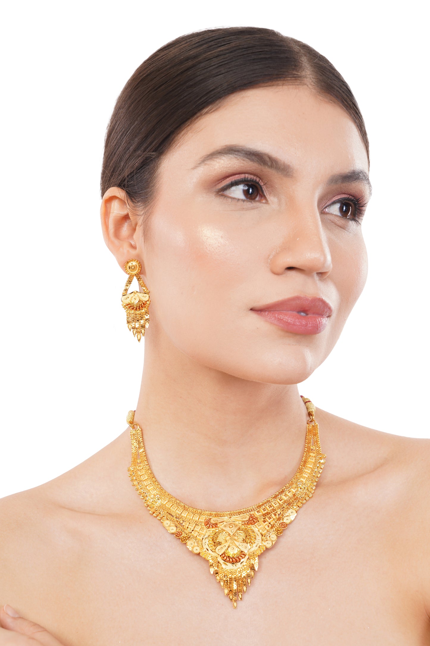 Sparkling 1 Gram Gold Plated Necklace and Earring Set Gift Or Decor