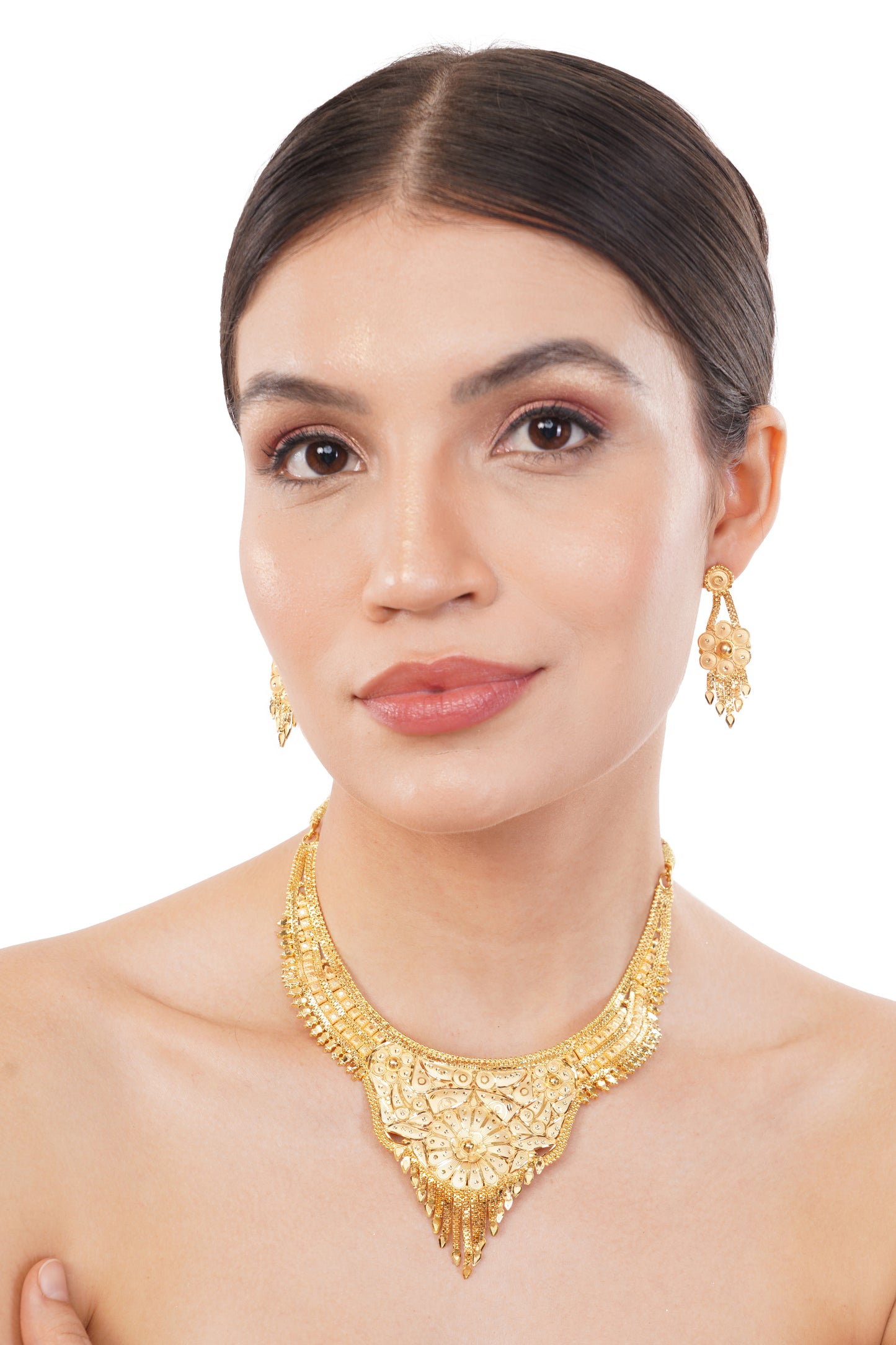 Sparkling 1 Gram Gold Plated Necklace and Earring Set Gift Or Decor