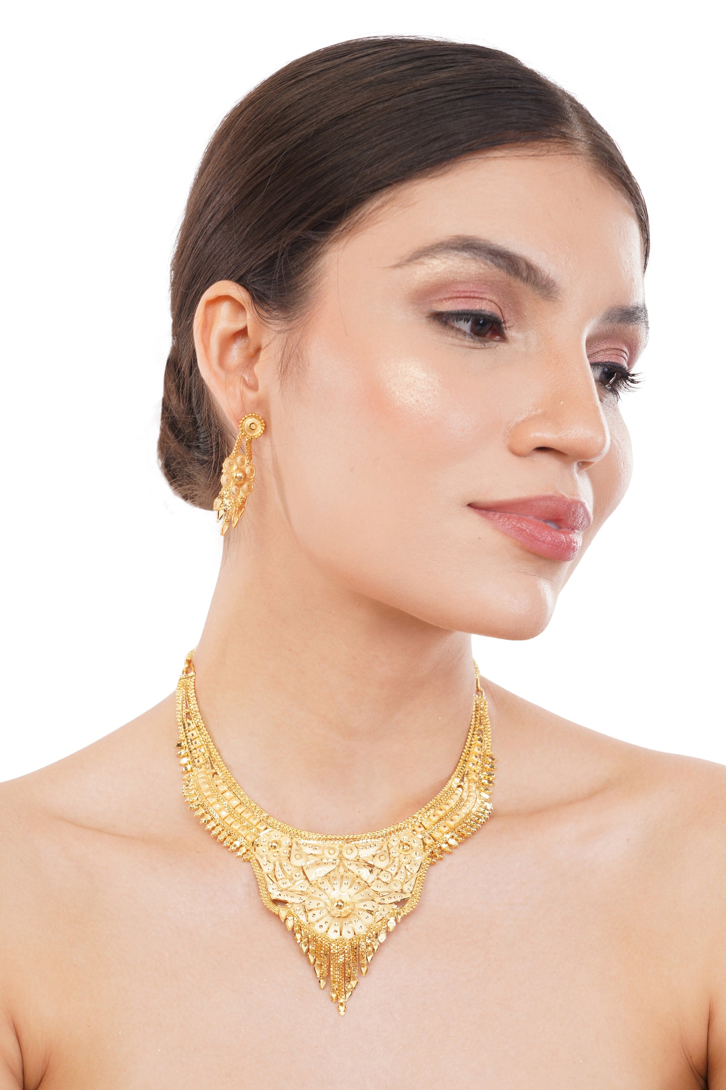 Sparkling 1 Gram Gold Plated Necklace and Earring Set Gift Or Decor