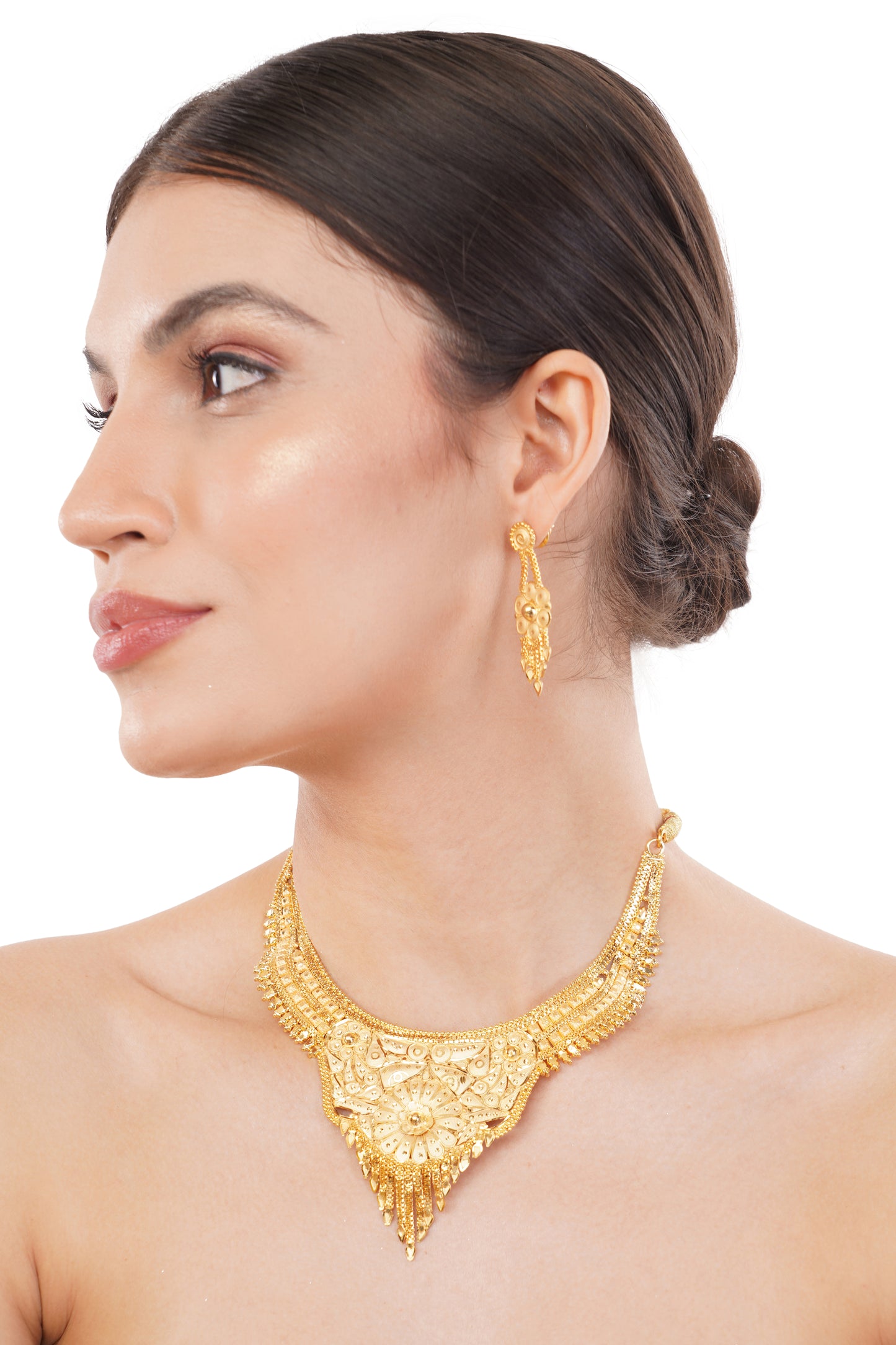 Sparkling 1 Gram Gold Plated Necklace and Earring Set Gift Or Decor
