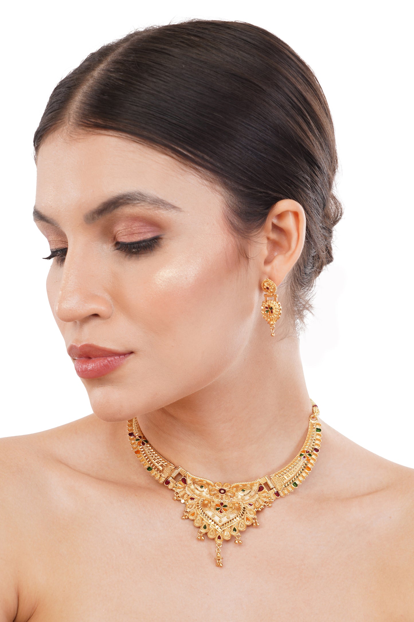 Sparkling 1 Gram Gold Plated Necklace and Earring Set Gift Or Decor