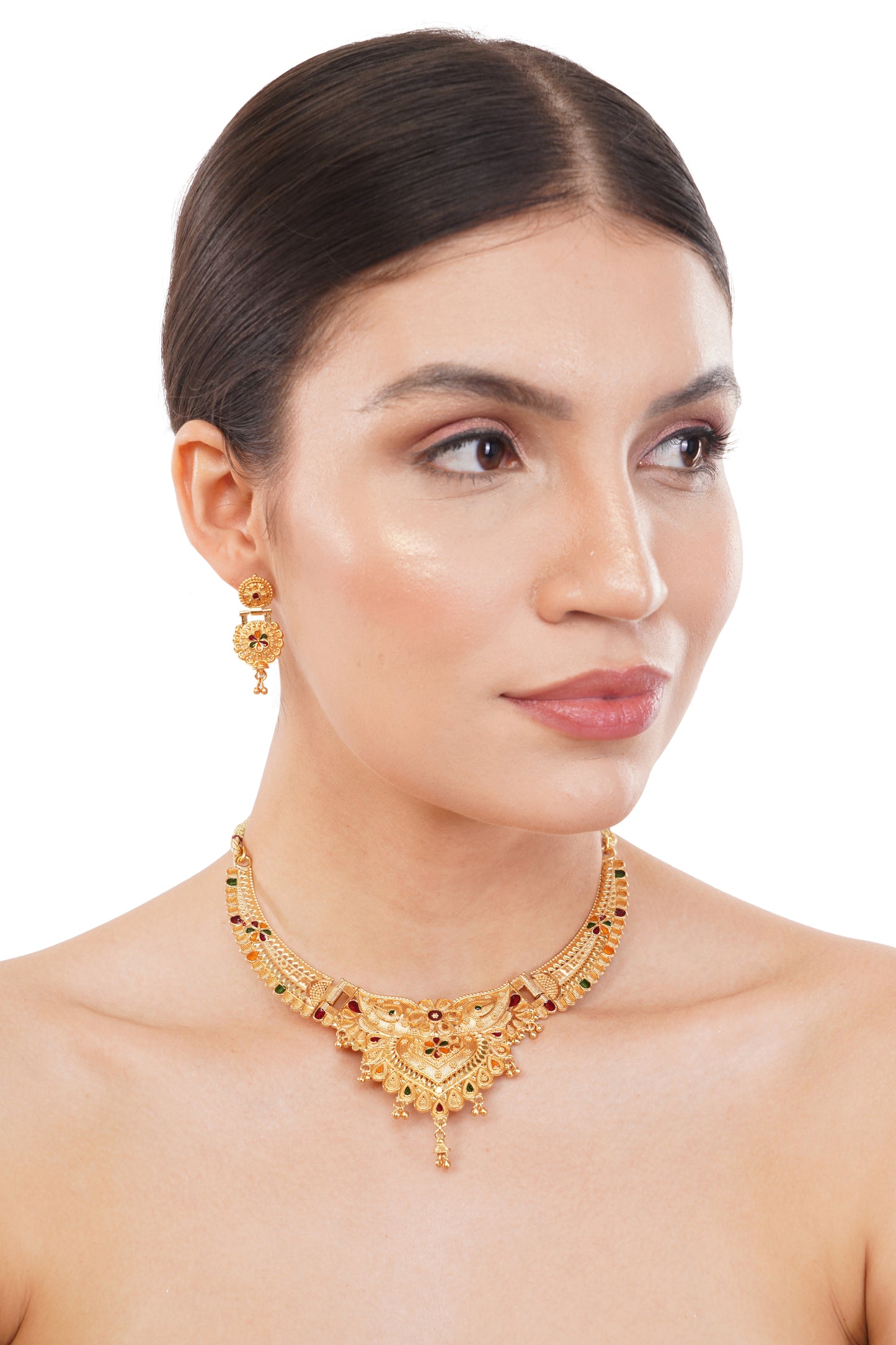 Sparkling 1 Gram Gold Plated Necklace and Earring Set Gift Or Decor