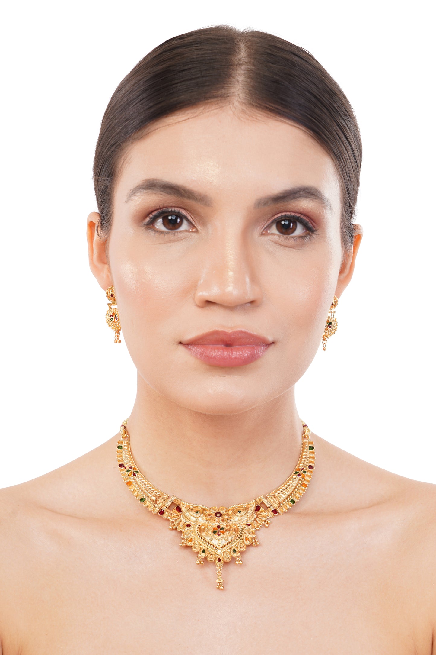 Sparkling 1 Gram Gold Plated Necklace and Earring Set Gift Or Decor