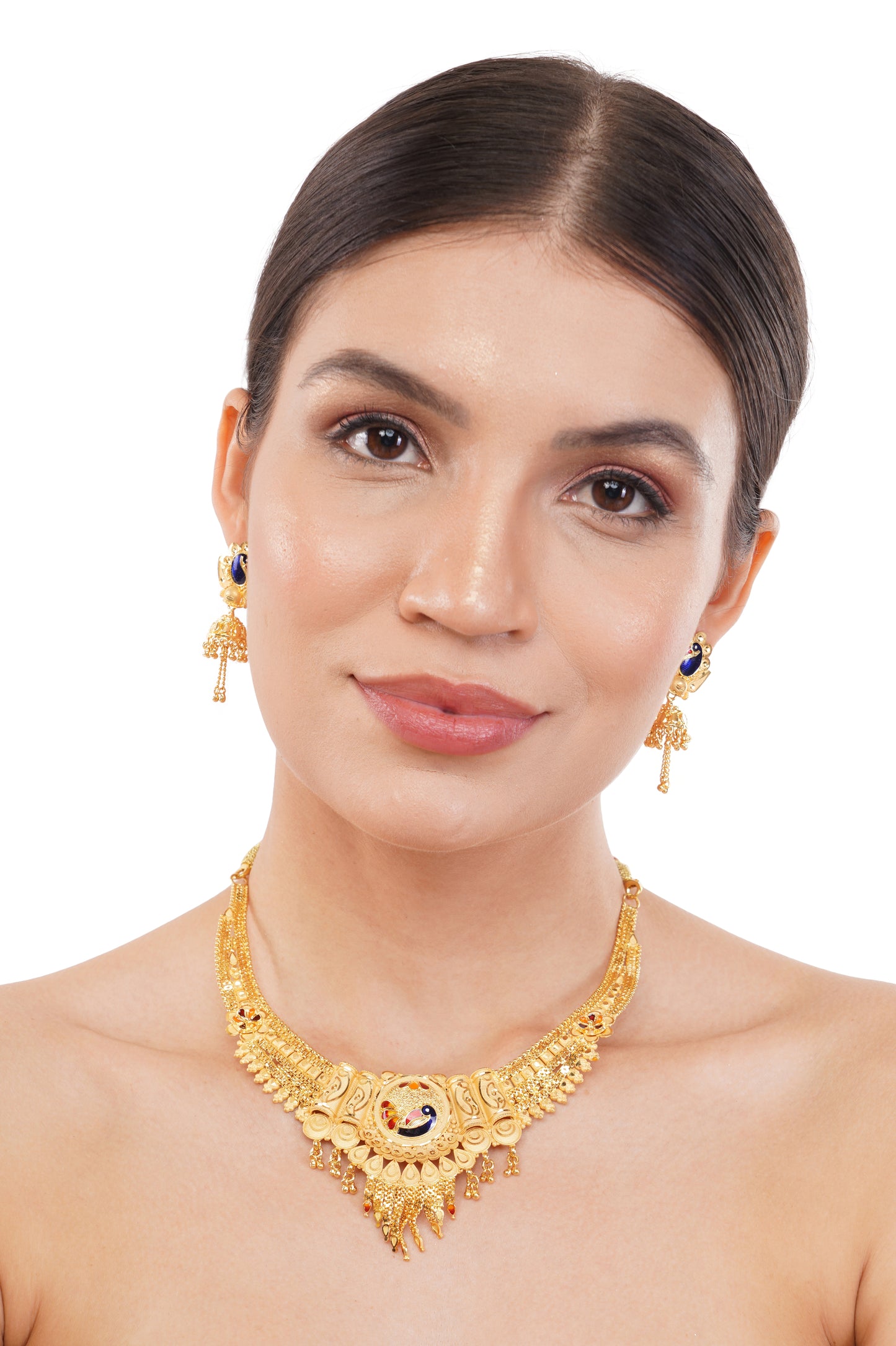 Sparkling 1 Gram Gold Plated Necklace and Earring Set Gift Or Decor