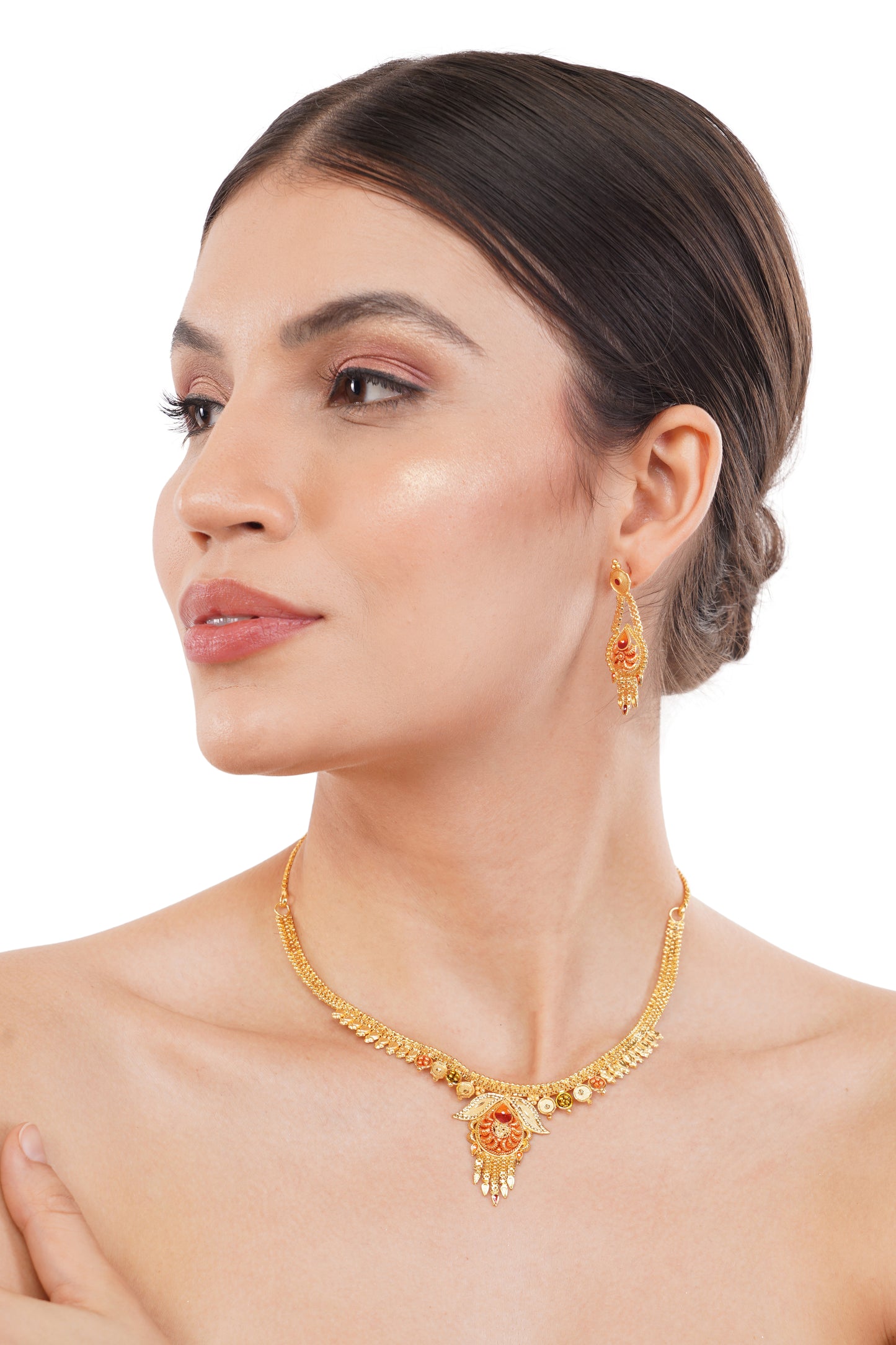 Sparkling 1 Gram Gold Plated Necklace and Earring Set Gift Or Decor