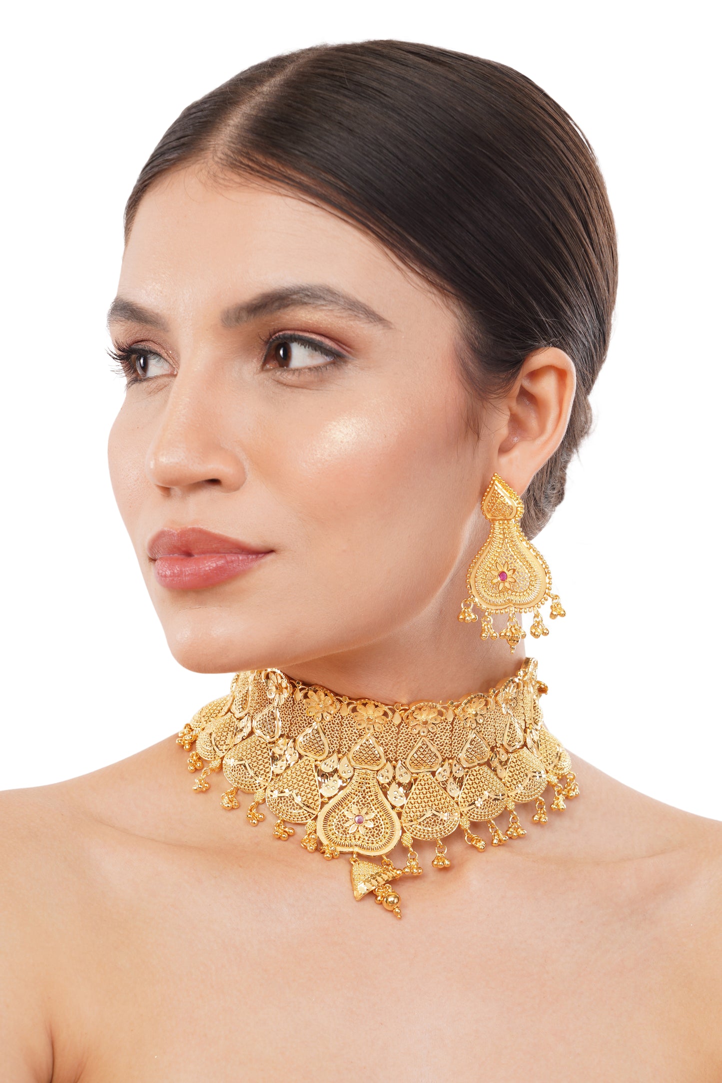 Sparkling 1 Gram Gold Plated Necklace and Earring Set Gift Or Decor