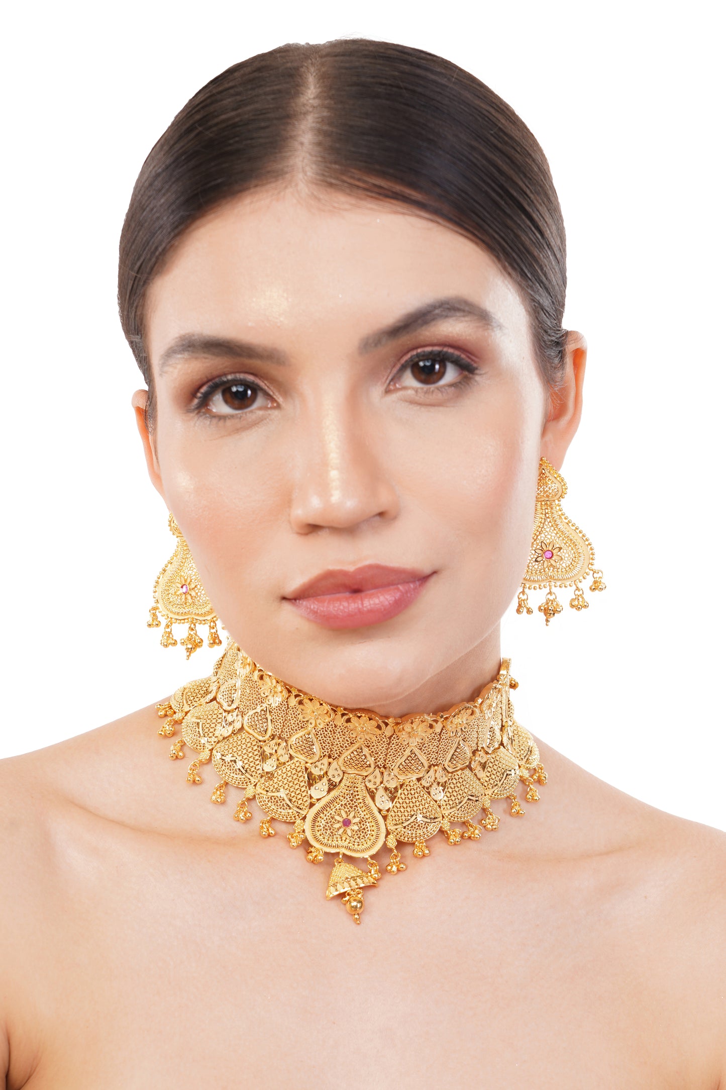 Sparkling 1 Gram Gold Plated Necklace and Earring Set Gift Or Decor