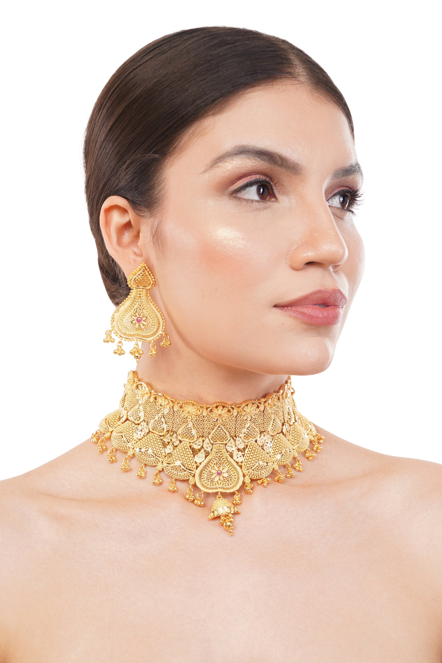 Sparkling 1 Gram Gold Plated Necklace and Earring Set Gift Or Decor