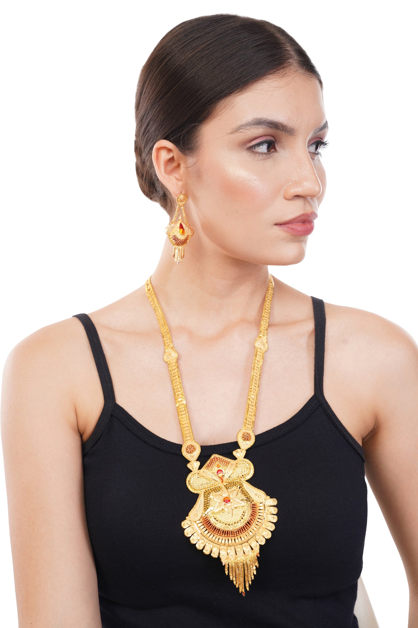 Sparkling 1 Gram Gold Plated Necklace and Earring Set Gift Or Decor