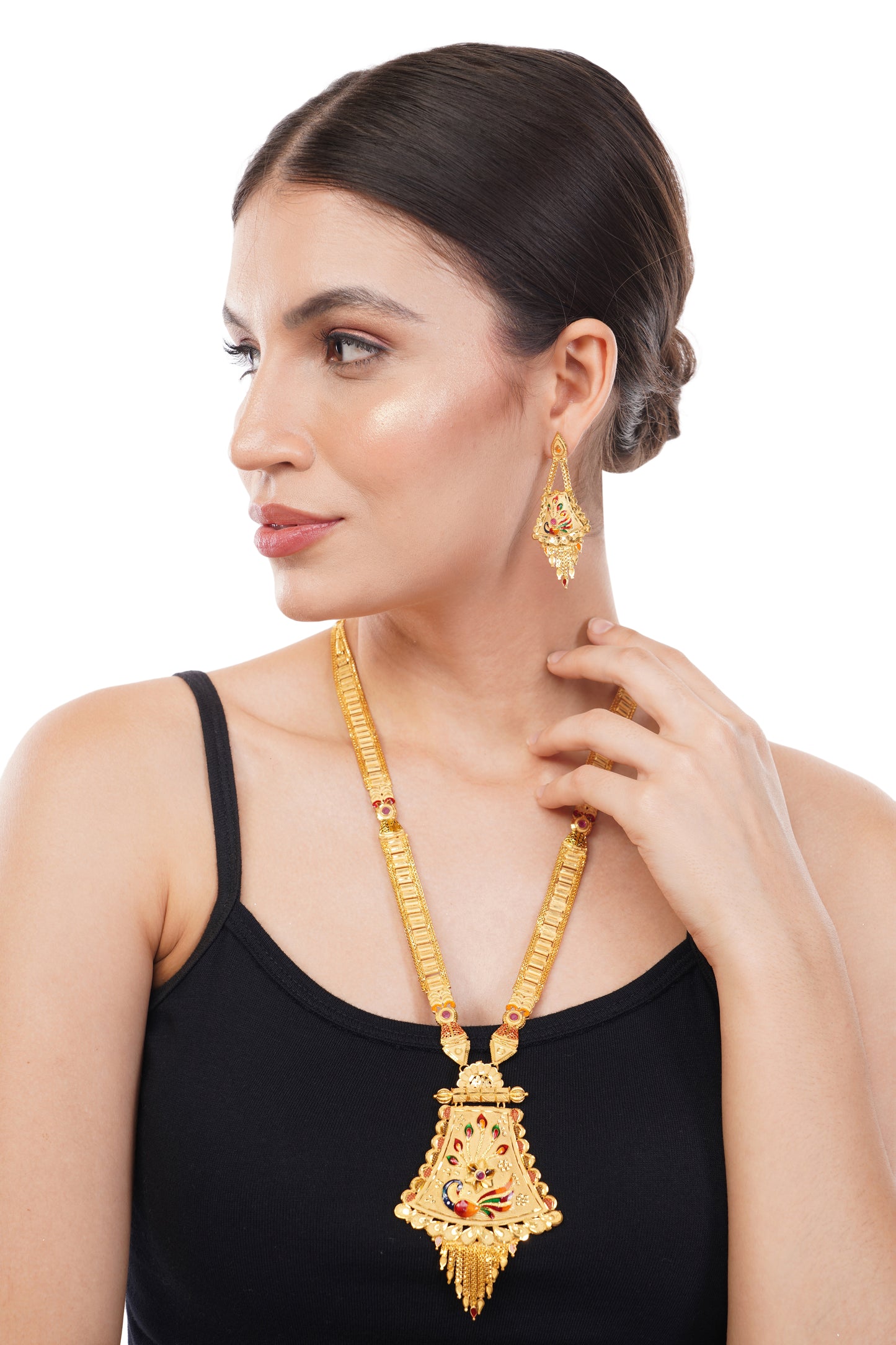 Sparkling 1 Gram Gold Plated Necklace and Earring Set Gift Or Decor