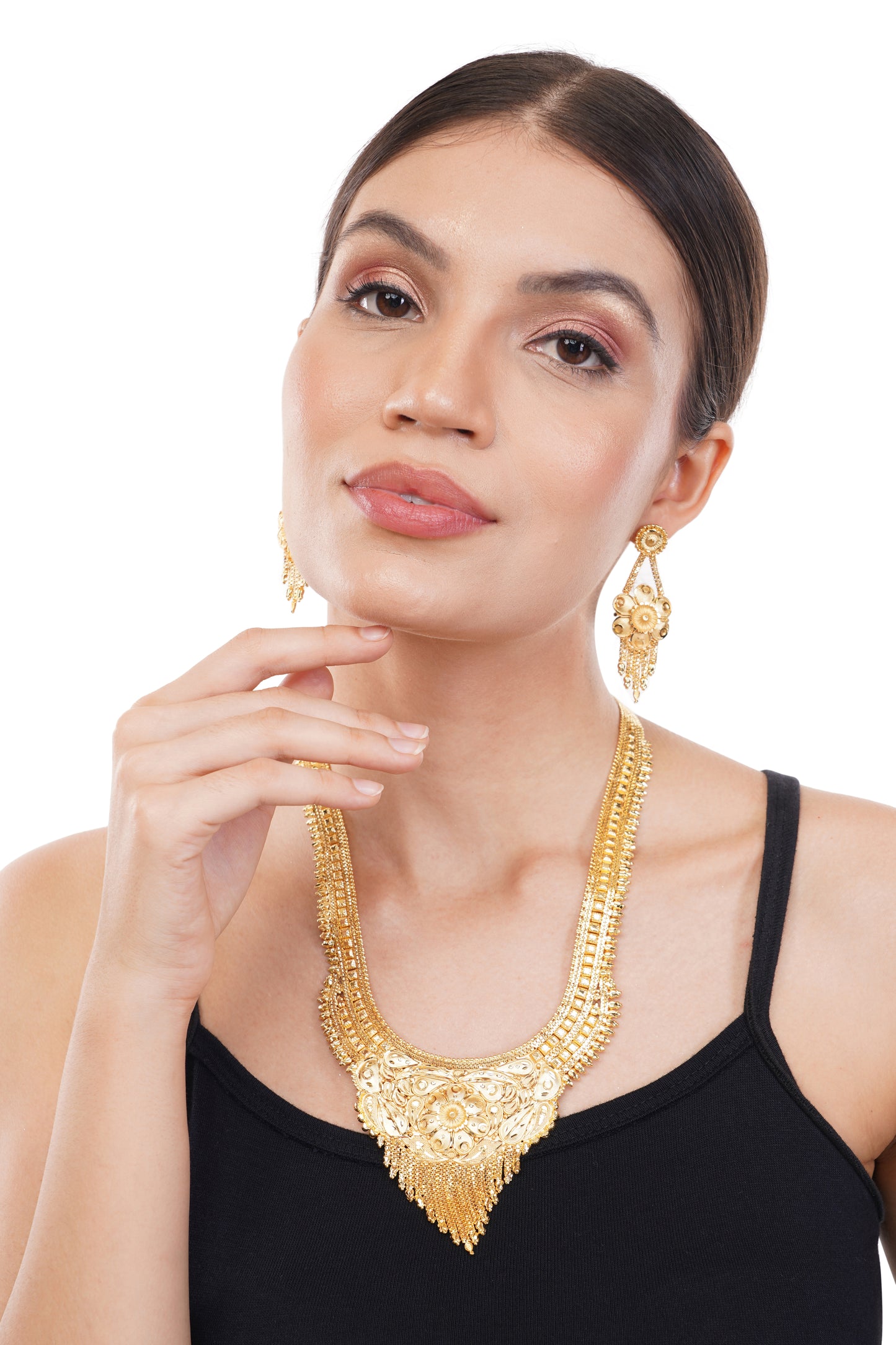 Sparkling 1 Gram Gold Plated Necklace and Earring Set Gift Or Decor