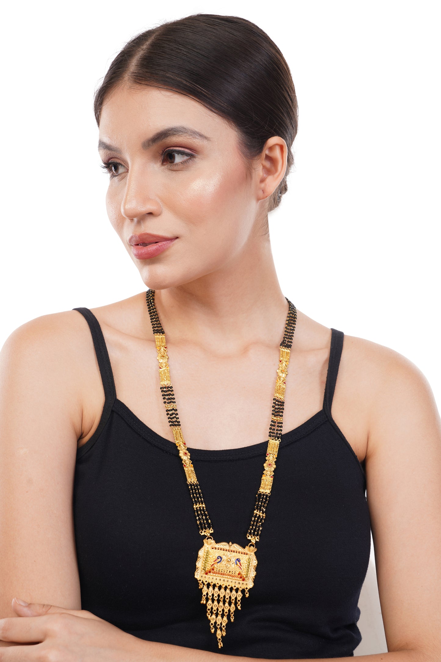 Traditional Indian 1 Gram Gold Mangal sutra with Black Beads Gift Or Decor