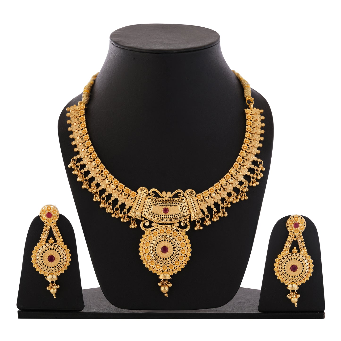 Sparkling 1 Gram Gold Plated Necklace and Earring Set Gift Or Decor