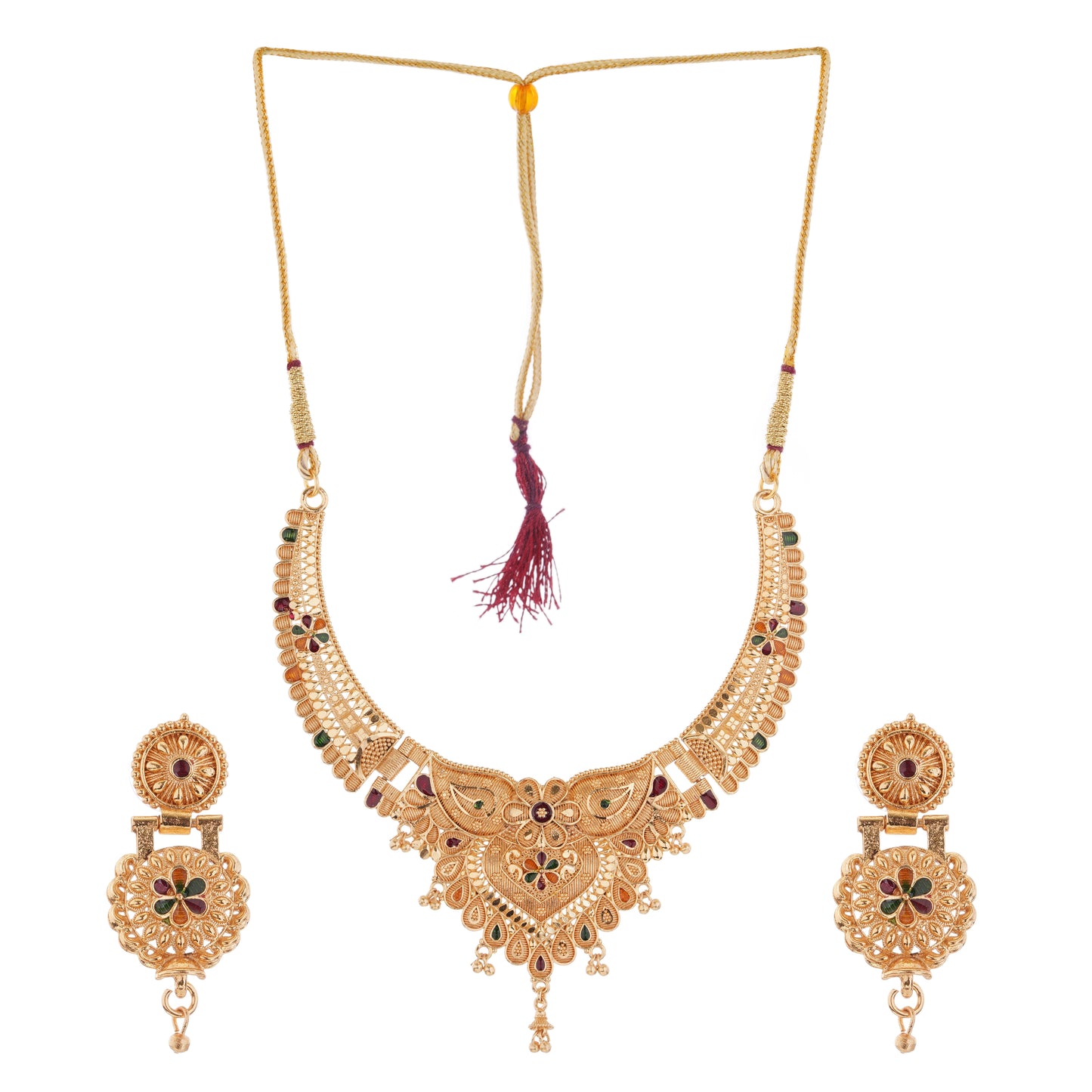 Sparkling 1 Gram Gold Plated Necklace and Earring Set Gift Or Decor